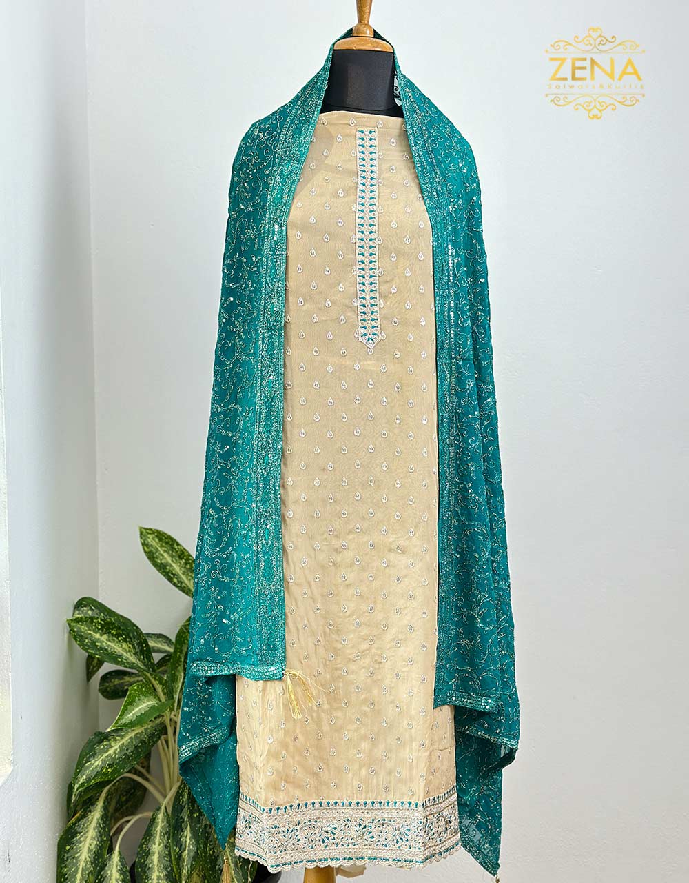 Pure Organza Unstitched Party Wear Suit - Heavy Embroidered Chiffon Dupatta ๐ - Image 3