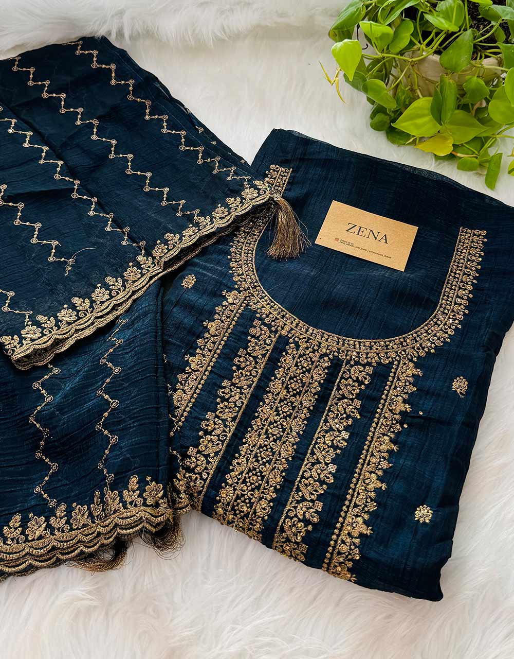 Unstitched Shimmer Silk Partywear Suit - Radiant Elegance ✨ - Image 3