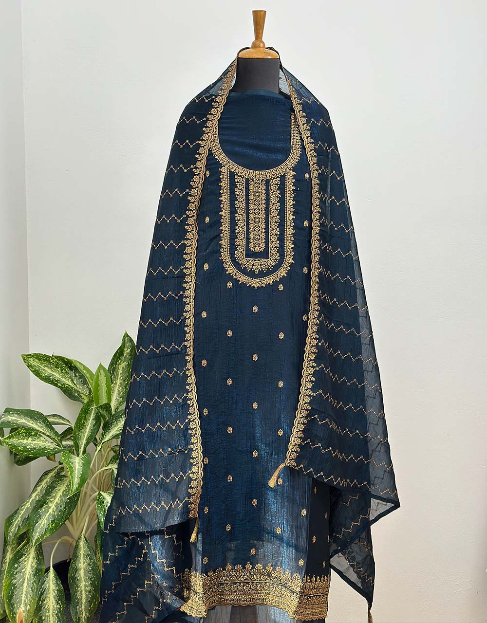 Unstitched Shimmer Silk Partywear Suit - Radiant Elegance ✨ - Image 4