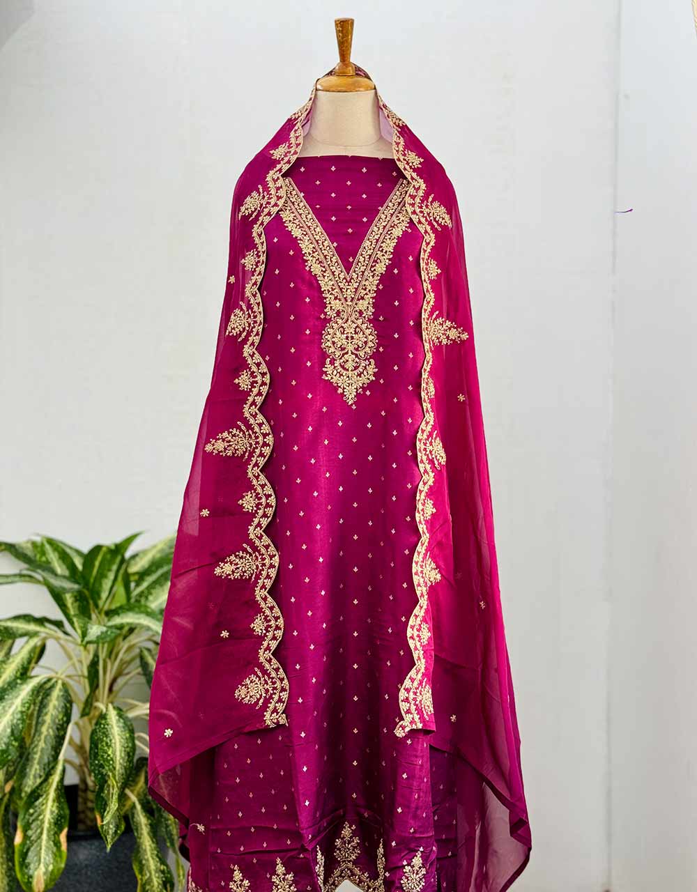 Dola Silk Unstitched Party Wear Suit with Organza Dupatta β Luxurious Elegance & Grace β¨ - Image 2