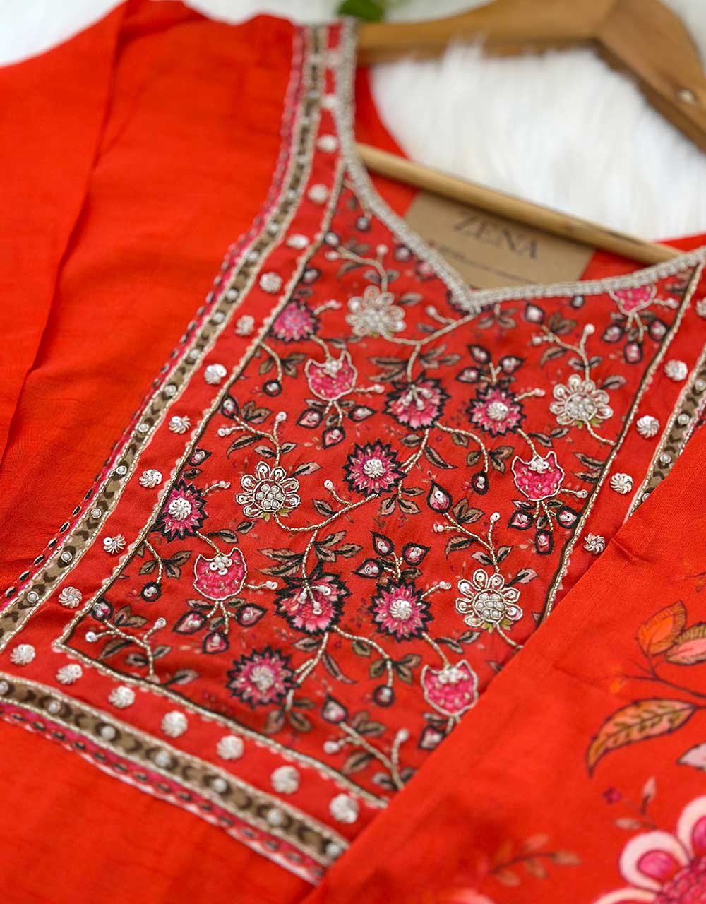 Premium Dola Silk Hand Work Kurti Set with Tabby Silk – Timeless Elegance & Grace ✨ - Image 3