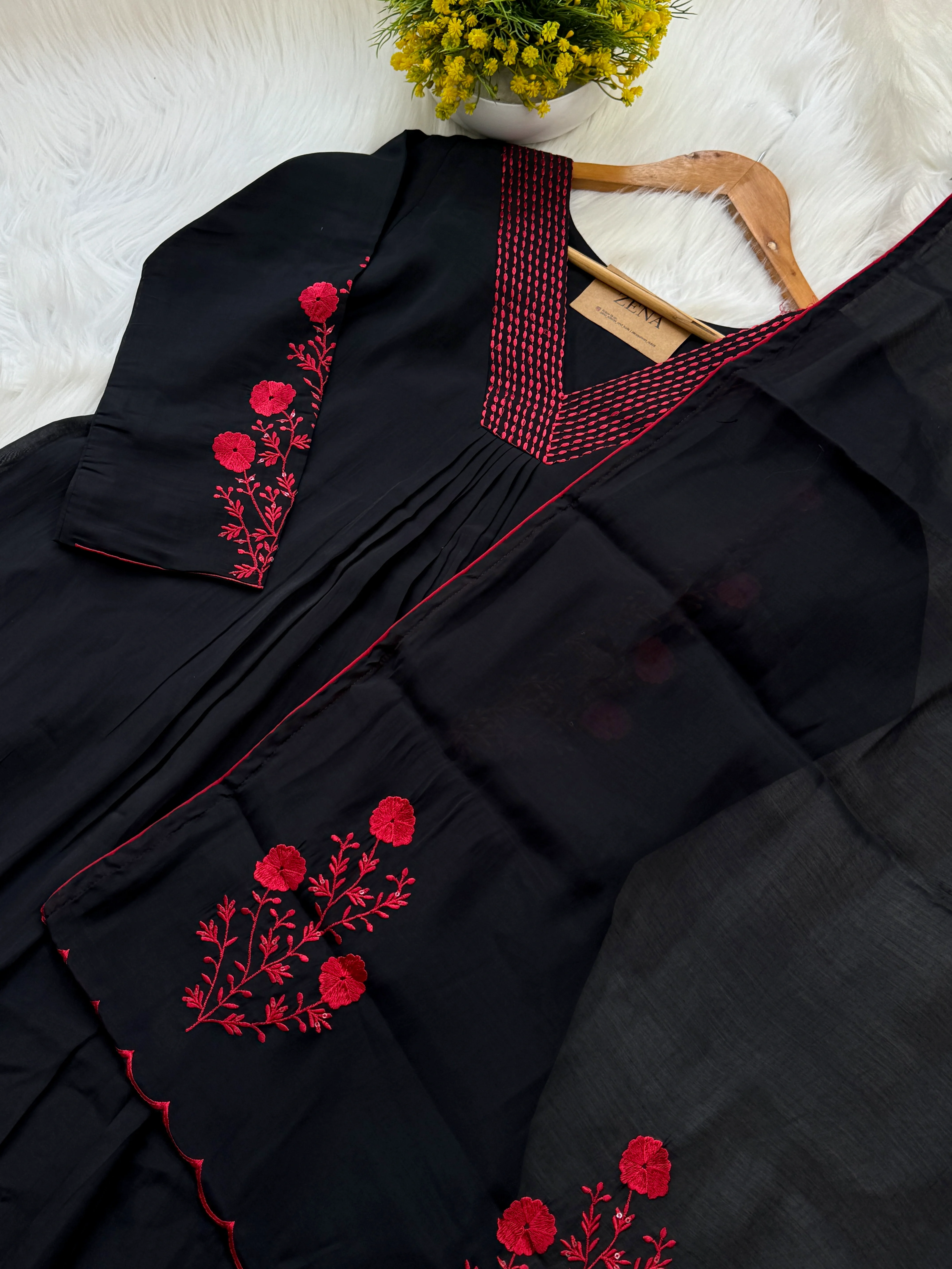 Glass Chanderi Embroidered Anarkali Set - Image 3