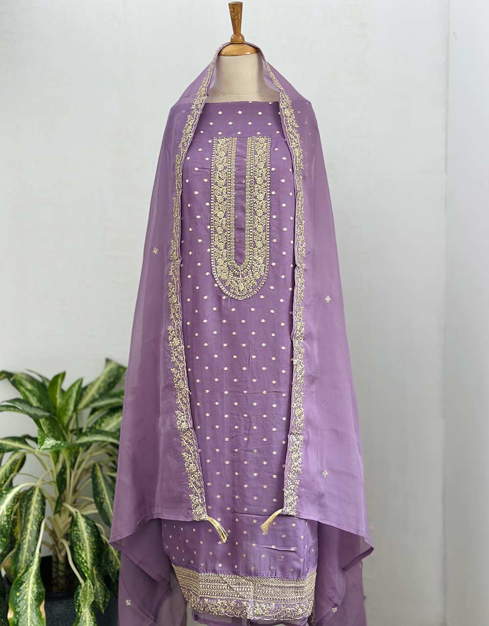 Unstitched Organza Party Wear Suit β Sheer Elegance, Custom-Tailored β¨ - Image 2