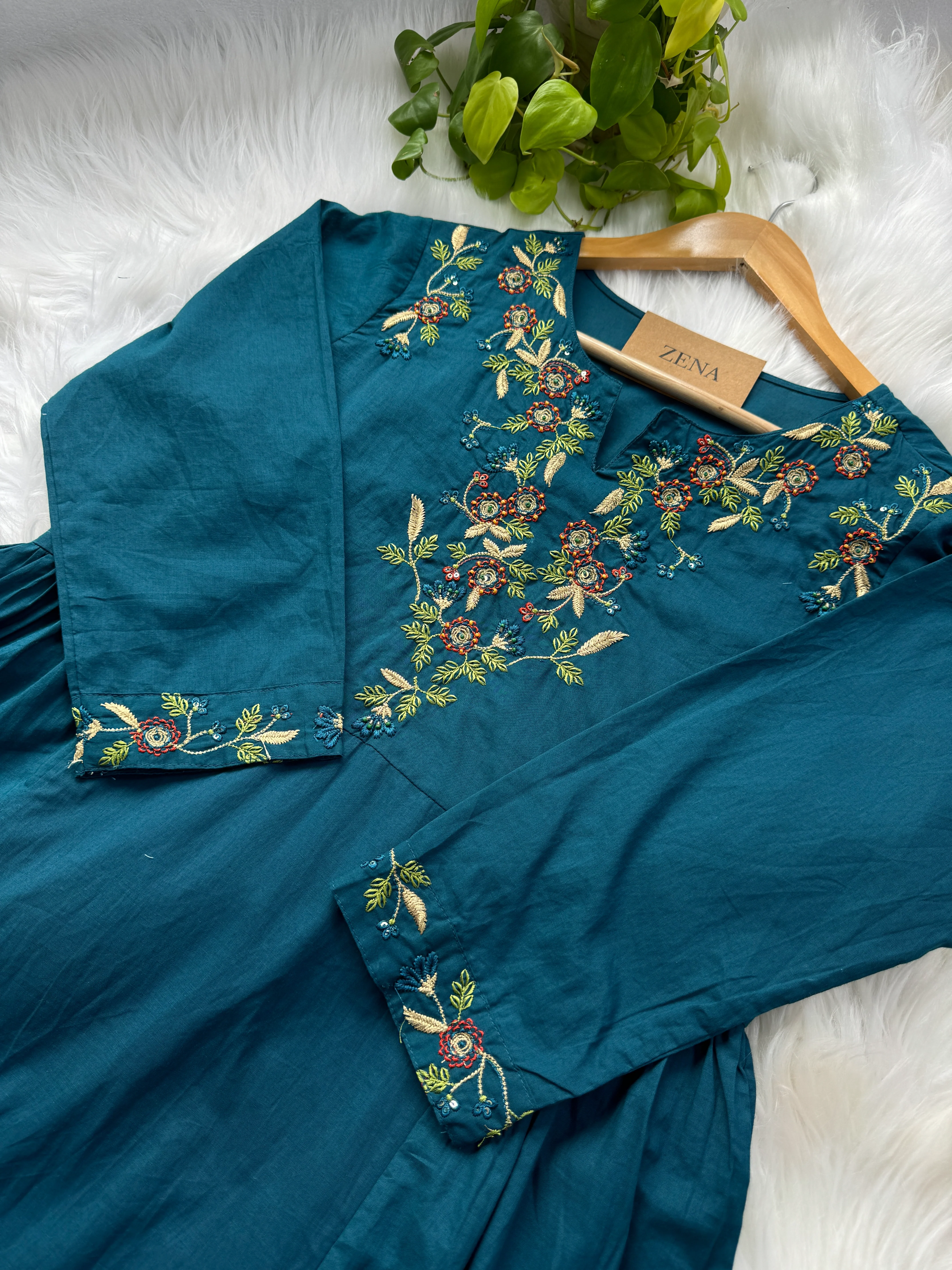 Mul Chanderi Embroidered A-Line Kurti Set - Image 3