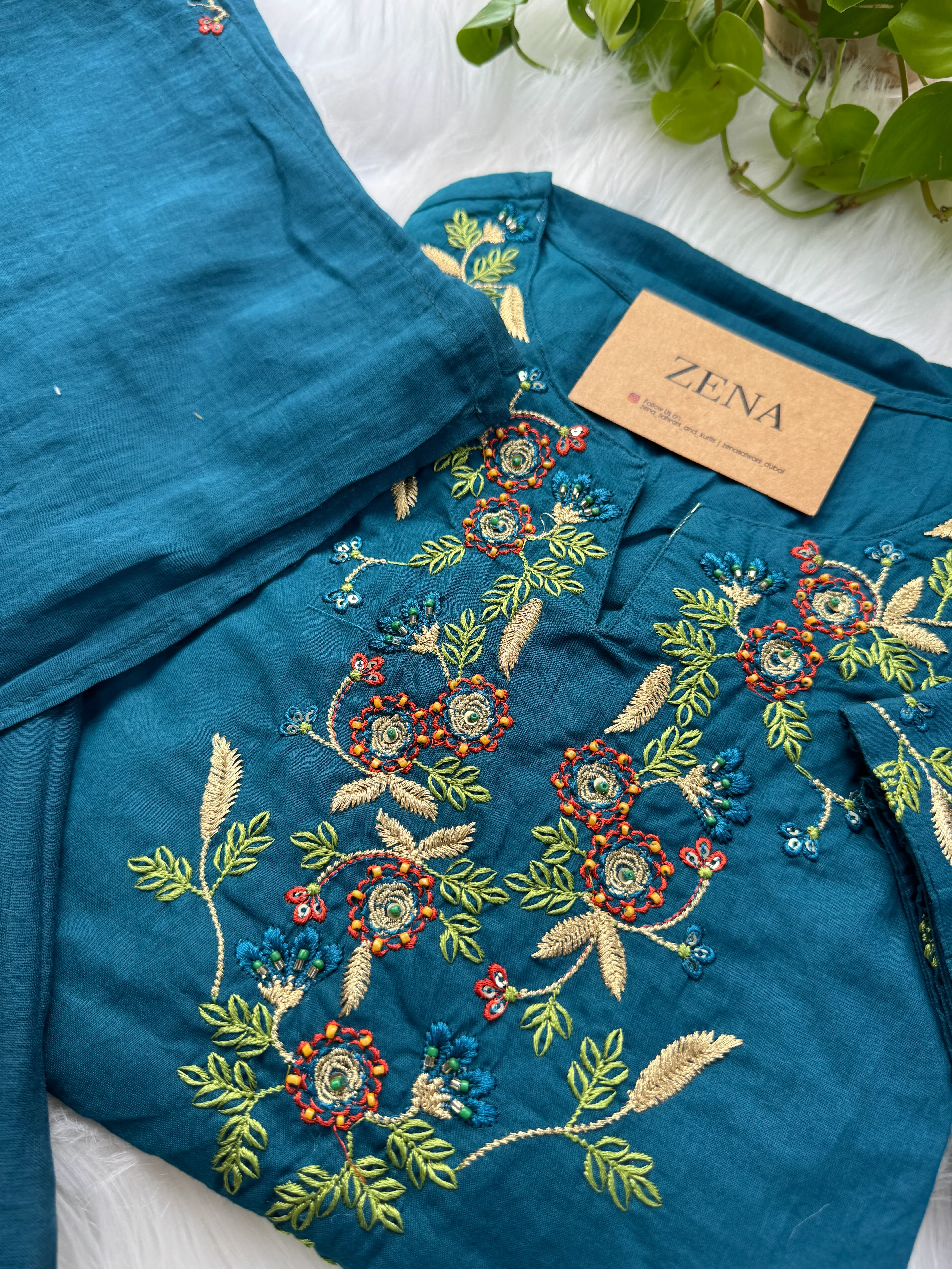 Mul Chanderi Embroidered A-Line Kurti Set - Image 4