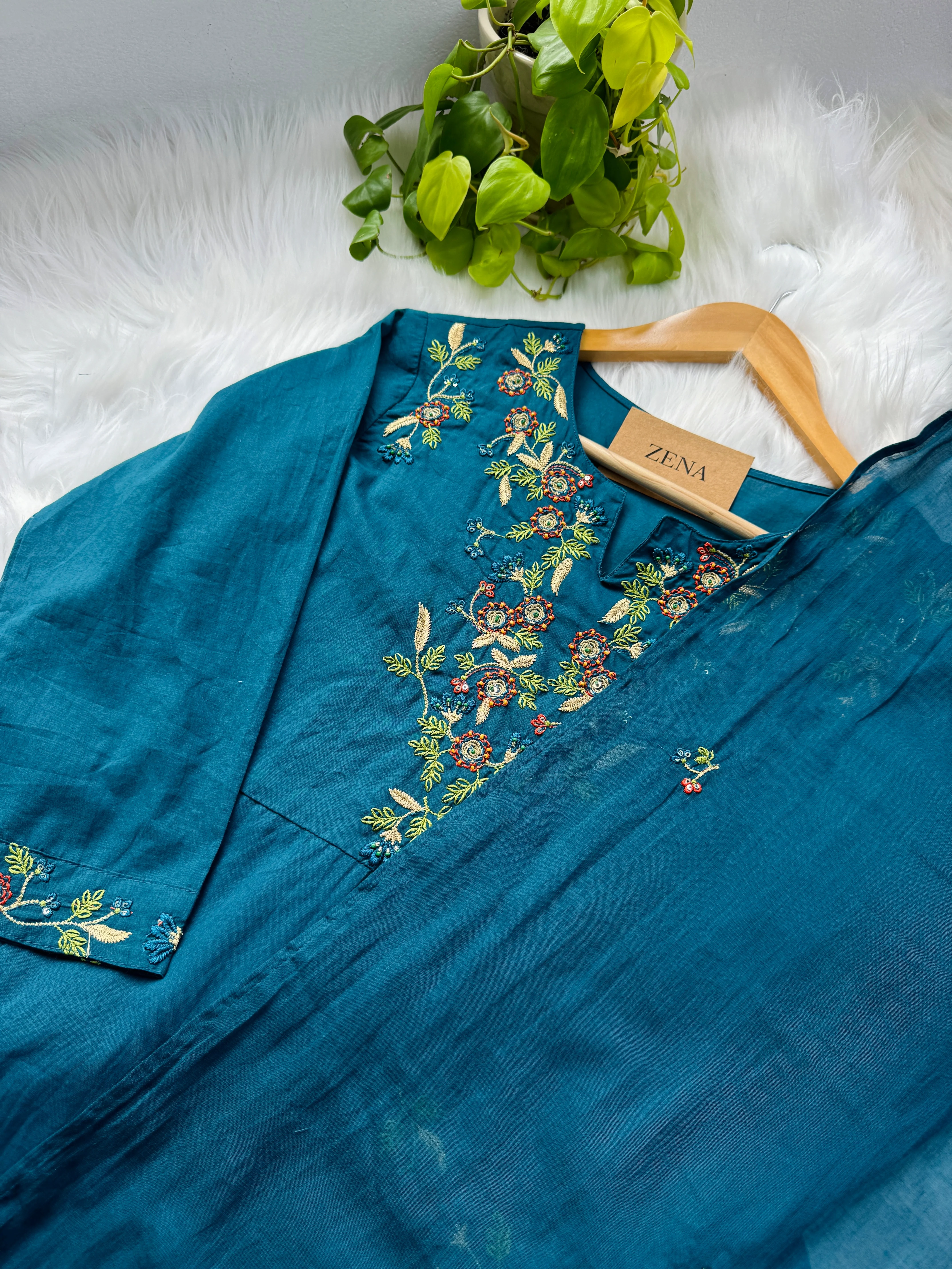 Mul Chanderi Embroidered A-Line Kurti Set - Image 5