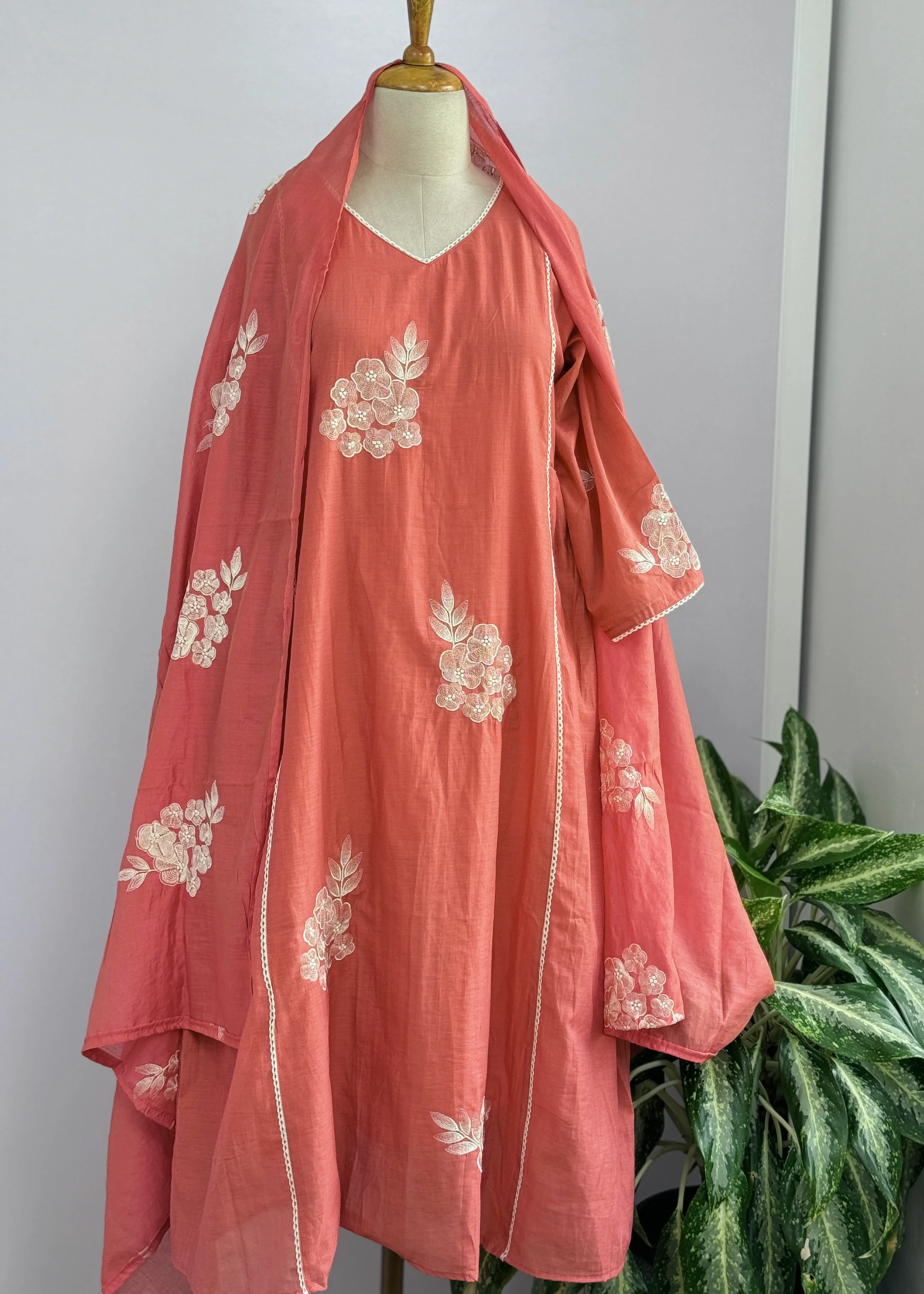 Mul Chanderi Embroidered Anarkali Kurti Set β Timeless Elegance, Effortless Style - Image 2