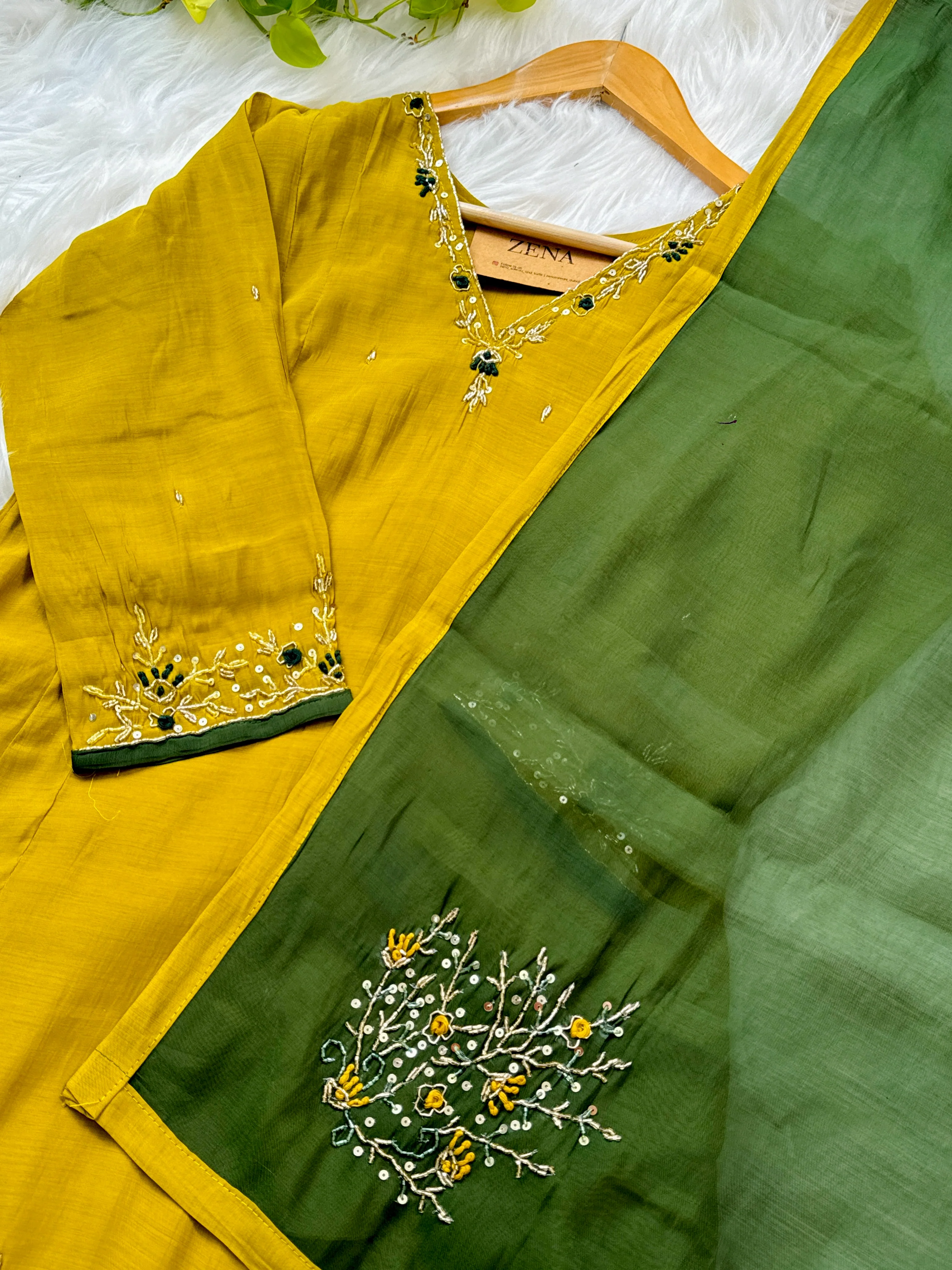 Mul Chanderi Hand Detailed A-Line Kurti Set – Subtle Elegance, Effortless Comfort - Image 4