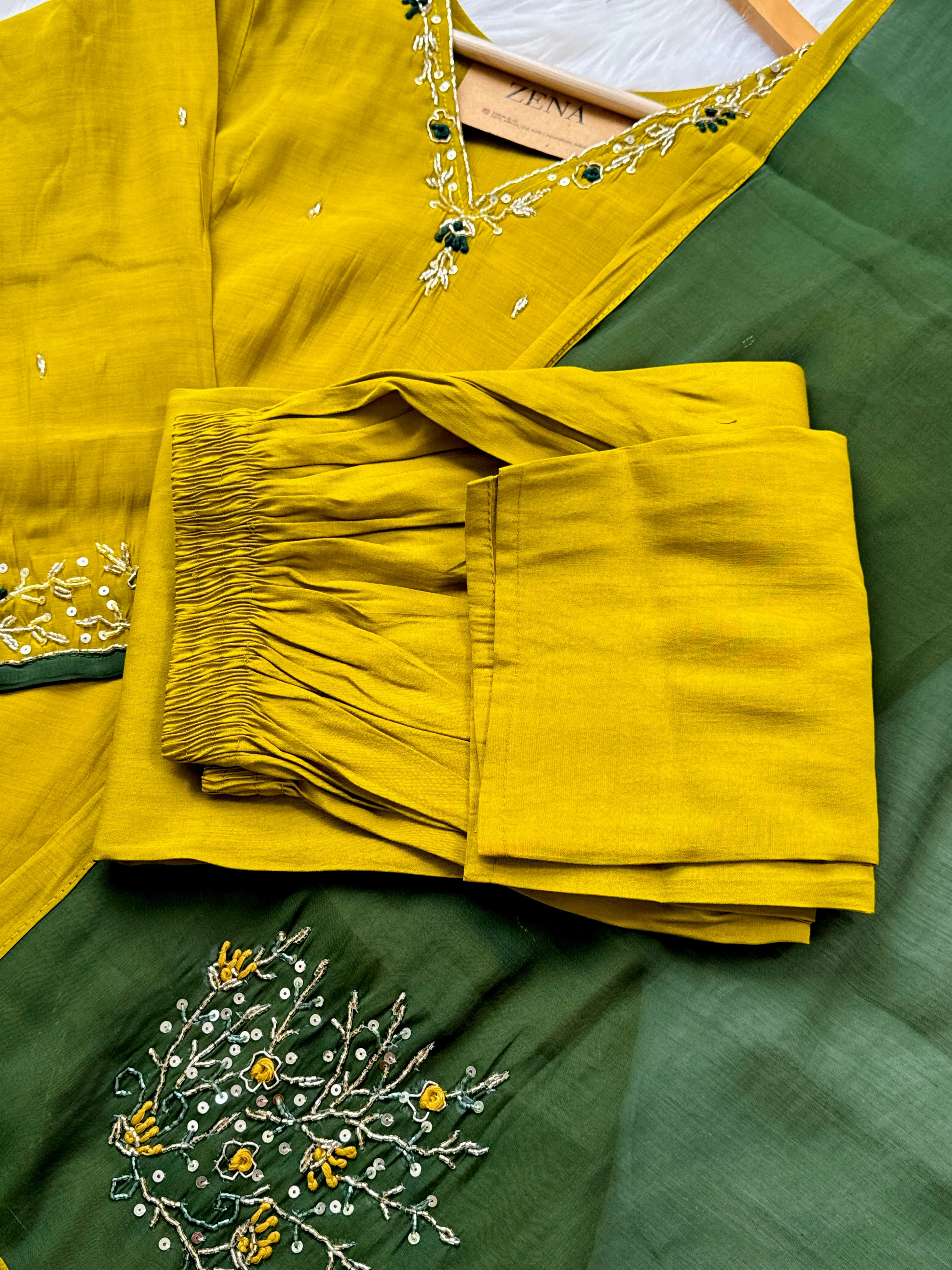 Mul Chanderi Hand Detailed A-Line Kurti Set – Subtle Elegance, Effortless Comfort - Image 7