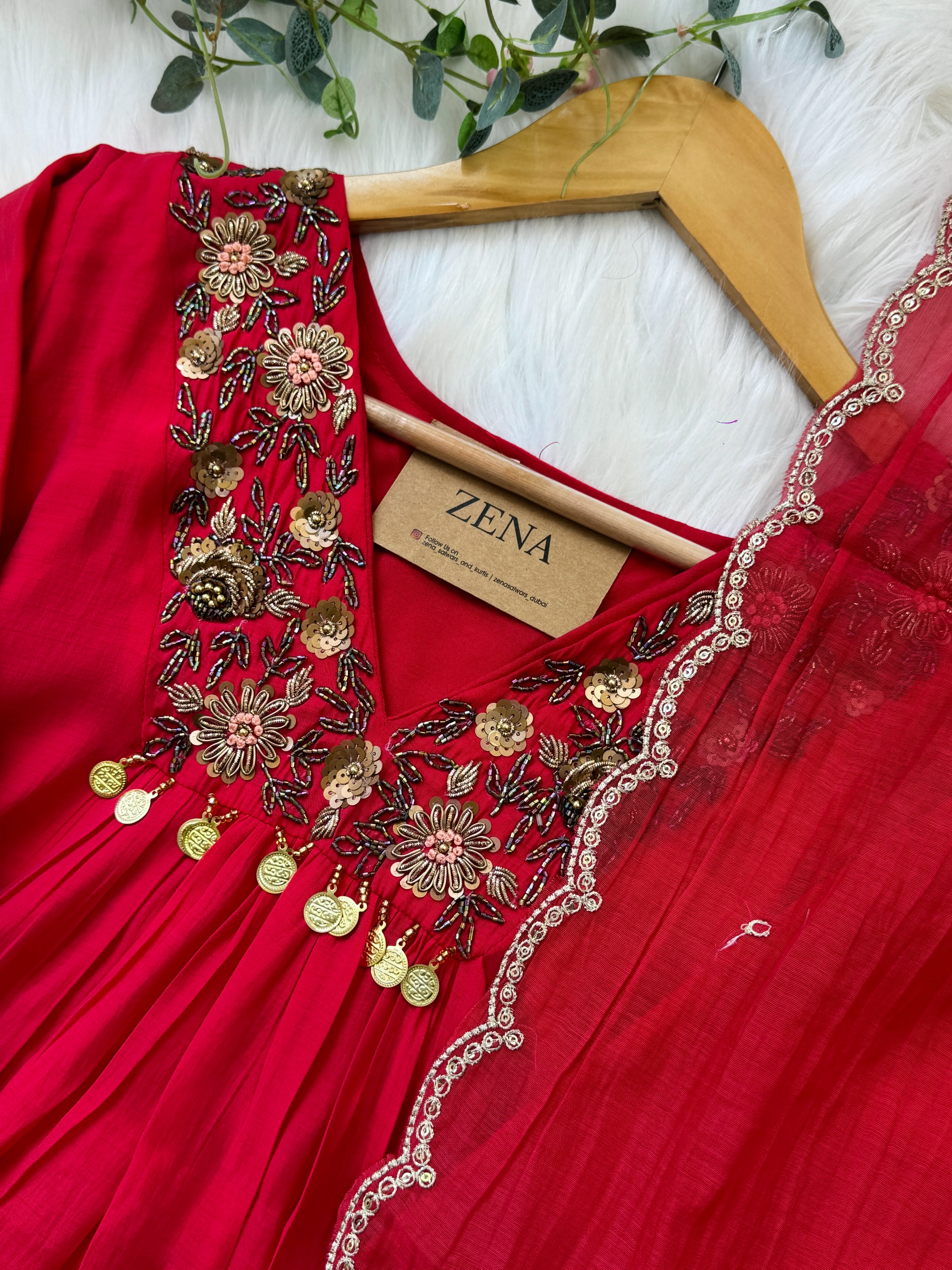 Mul Chanderi Hand Detailed Anarkali Set β Regal Elegance in Every Drape - Image 5