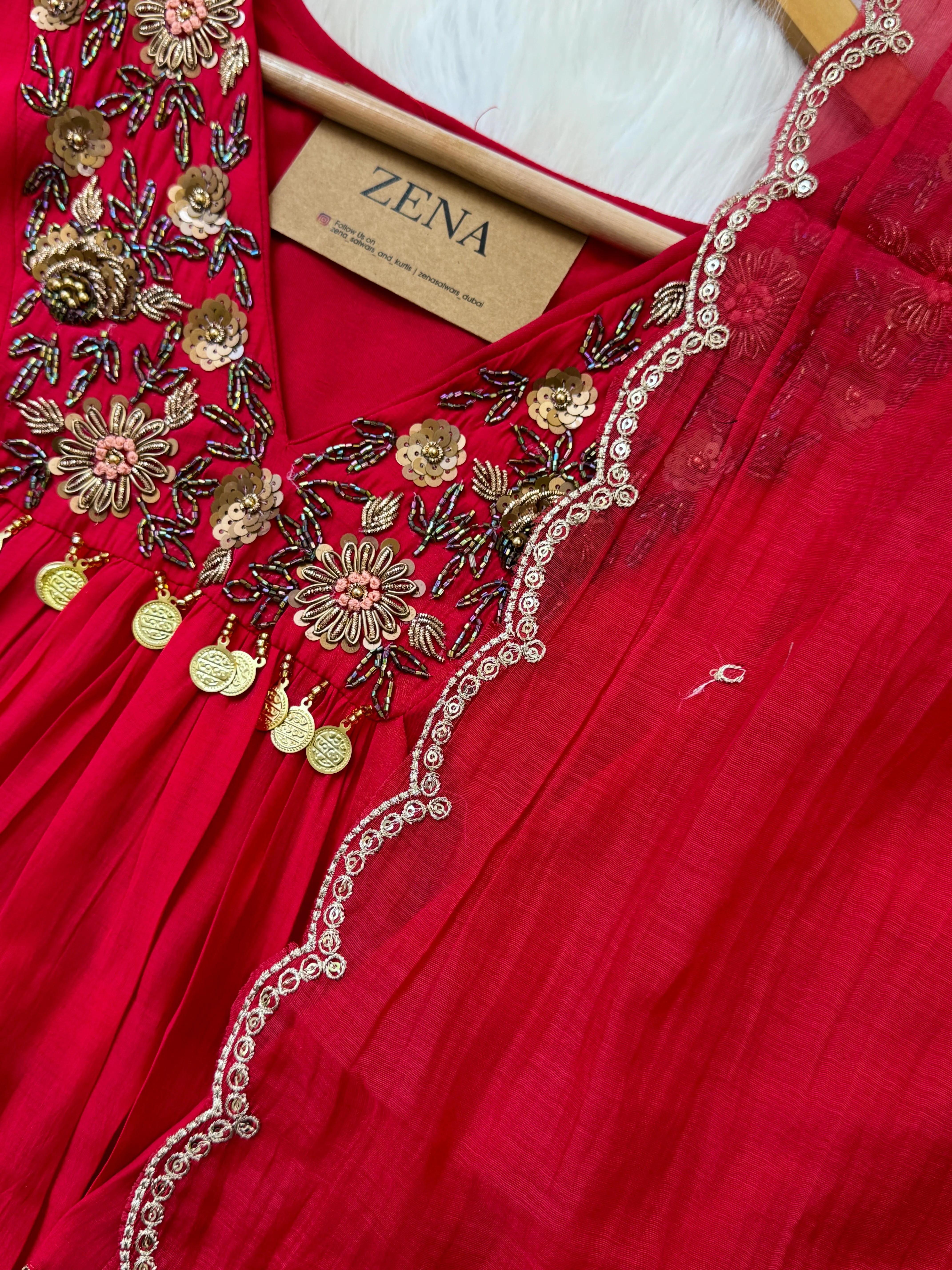 Mul Chanderi Hand Detailed Anarkali Set β Regal Elegance in Every Drape - Image 6
