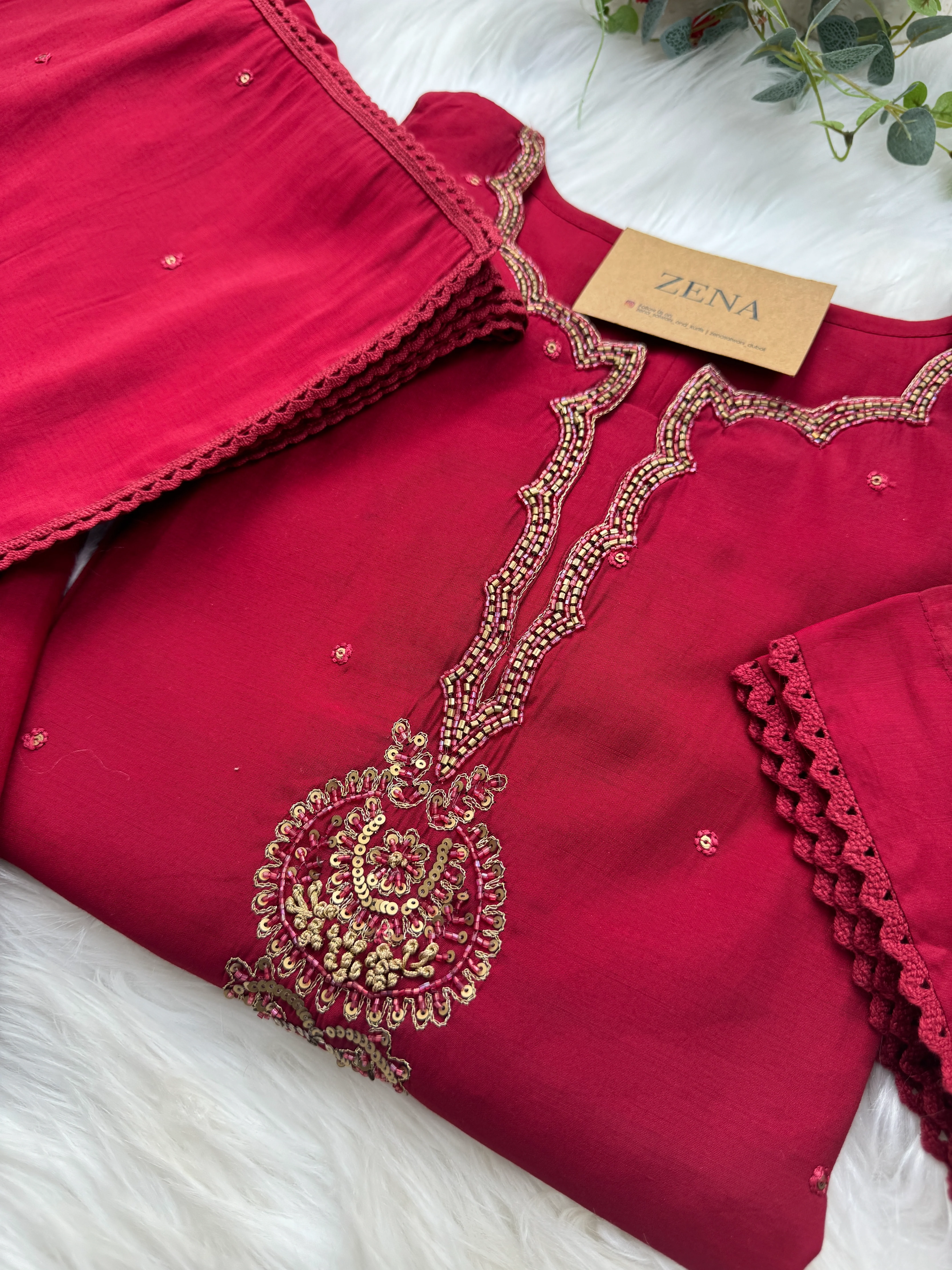 Mul Chanderi Hand Work Kurti Set – Elegant Ethnic Wear 🌸 - Image 5