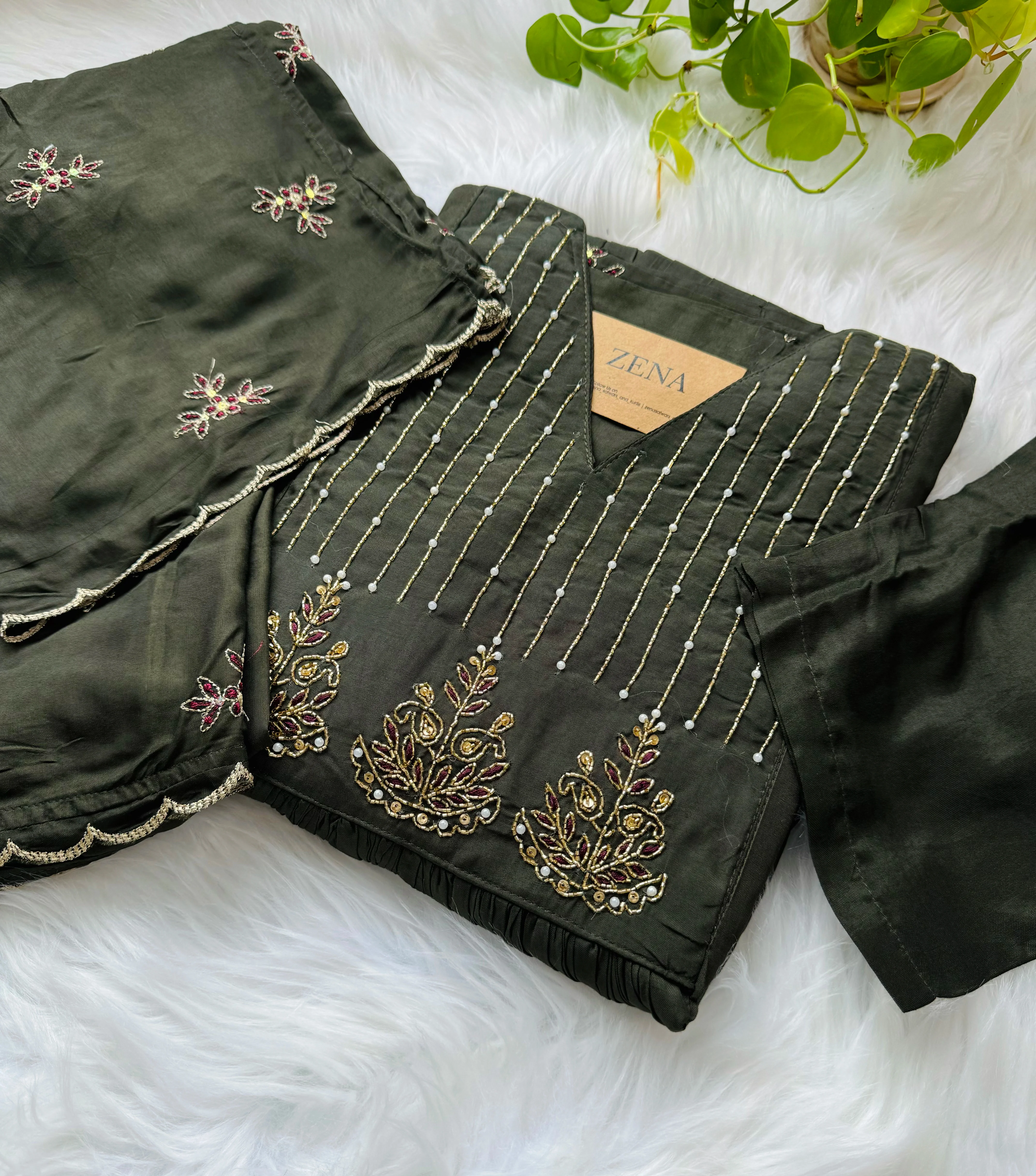 Mul Chanderi Handwork Anarkali Kurti Set β Regal Elegance, Ready to Wear