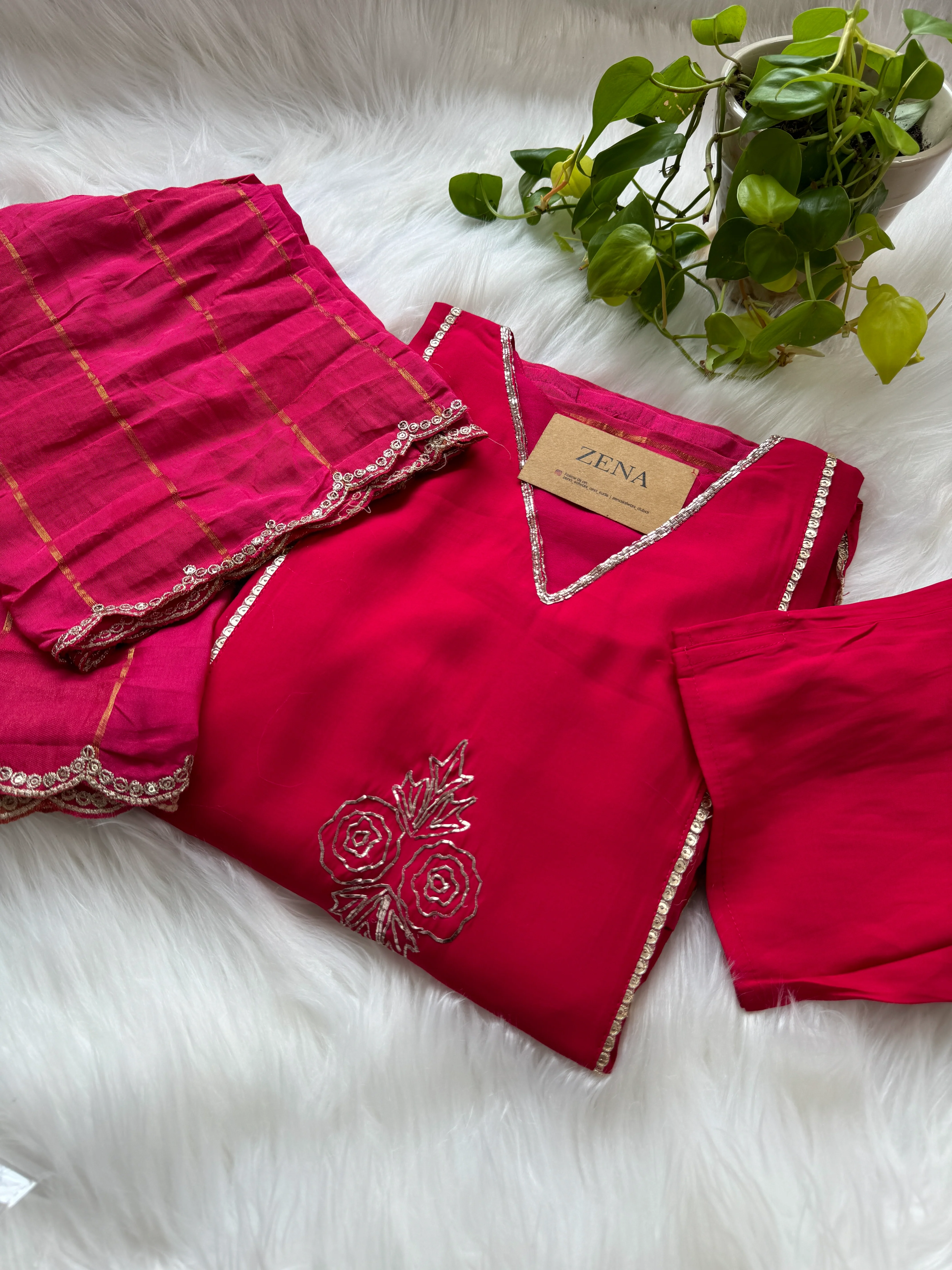 Mul Chanderi Handwork Kurti Set- Ready to Wear