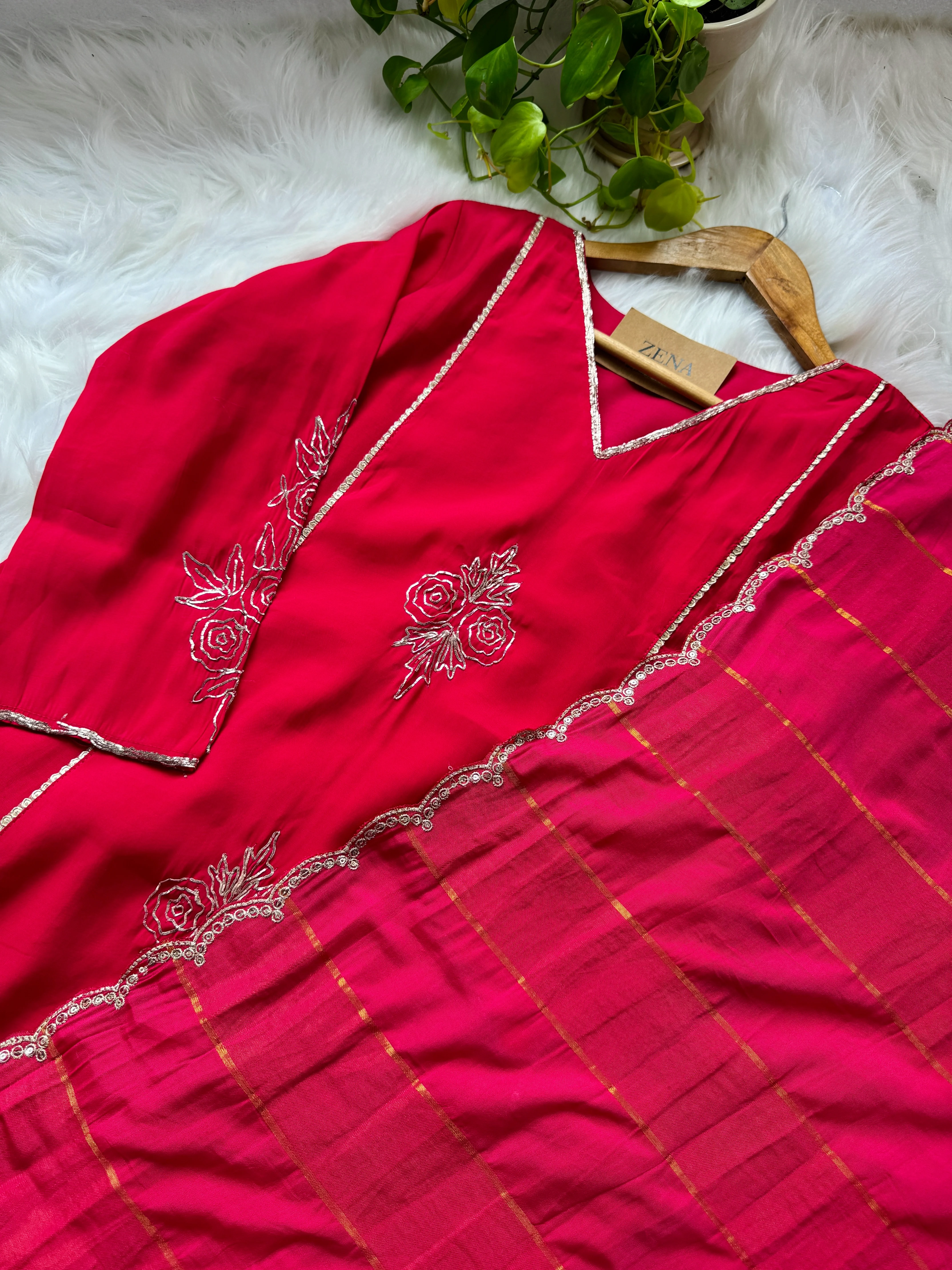 Mul Chanderi Handwork Kurti Set- Ready to Wear - Image 3