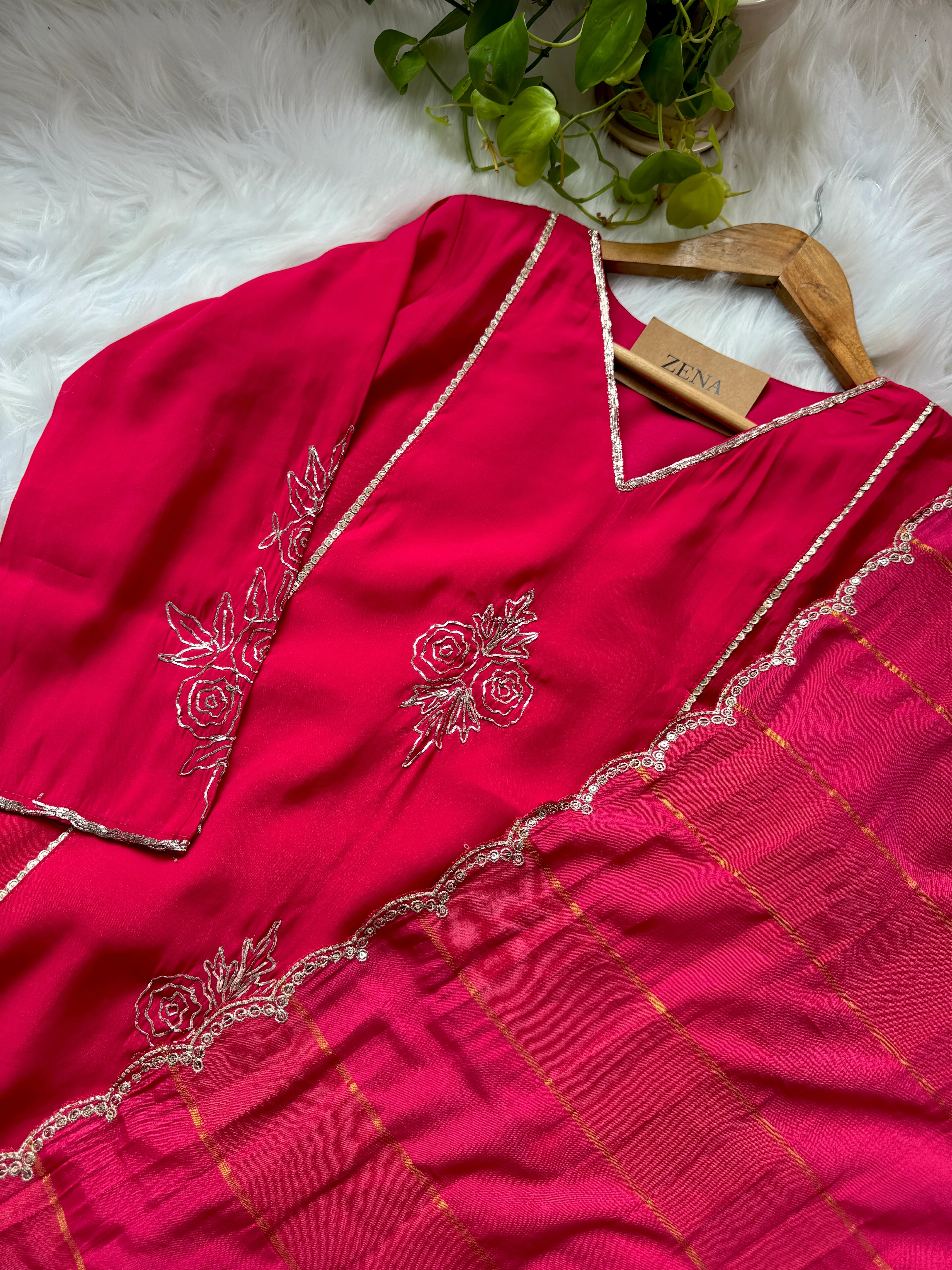 Mul Chanderi Handwork Kurti Set- Ready to Wear - Image 7
