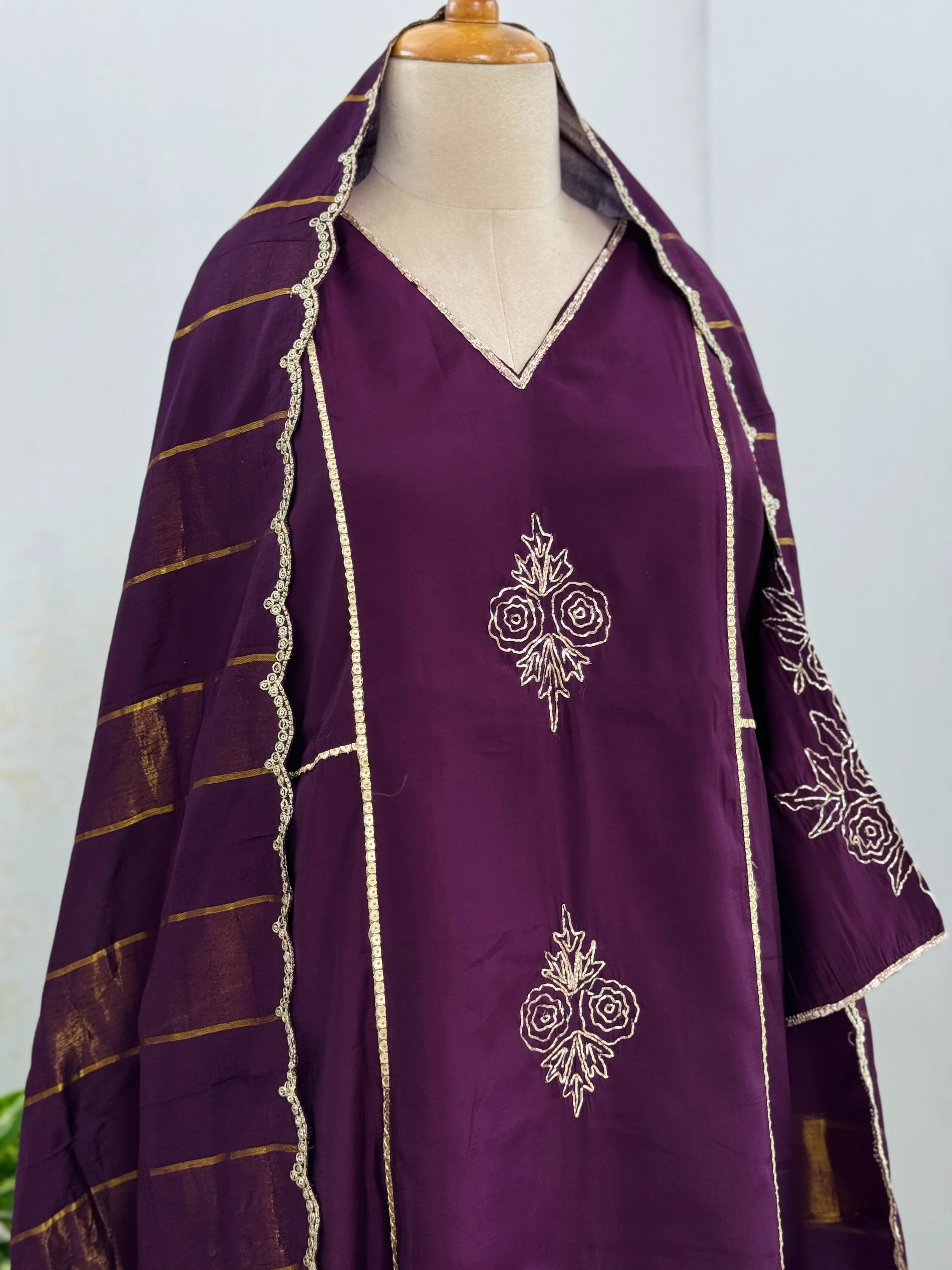 Mul Chanderi Handwork Kurti Set- Ready to Wear - Image 3