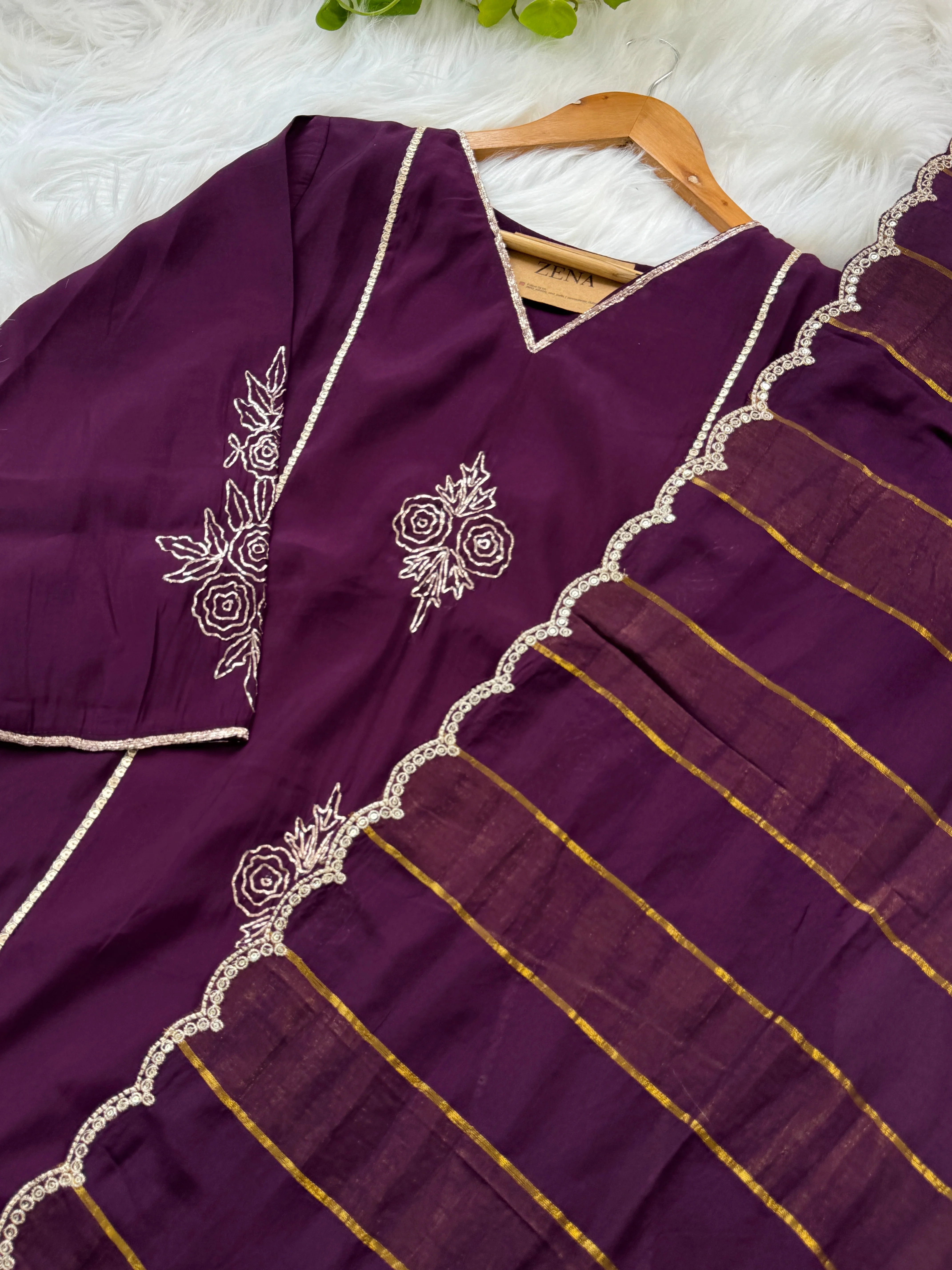 Mul Chanderi Handwork Kurti Set- Ready to Wear - Image 4