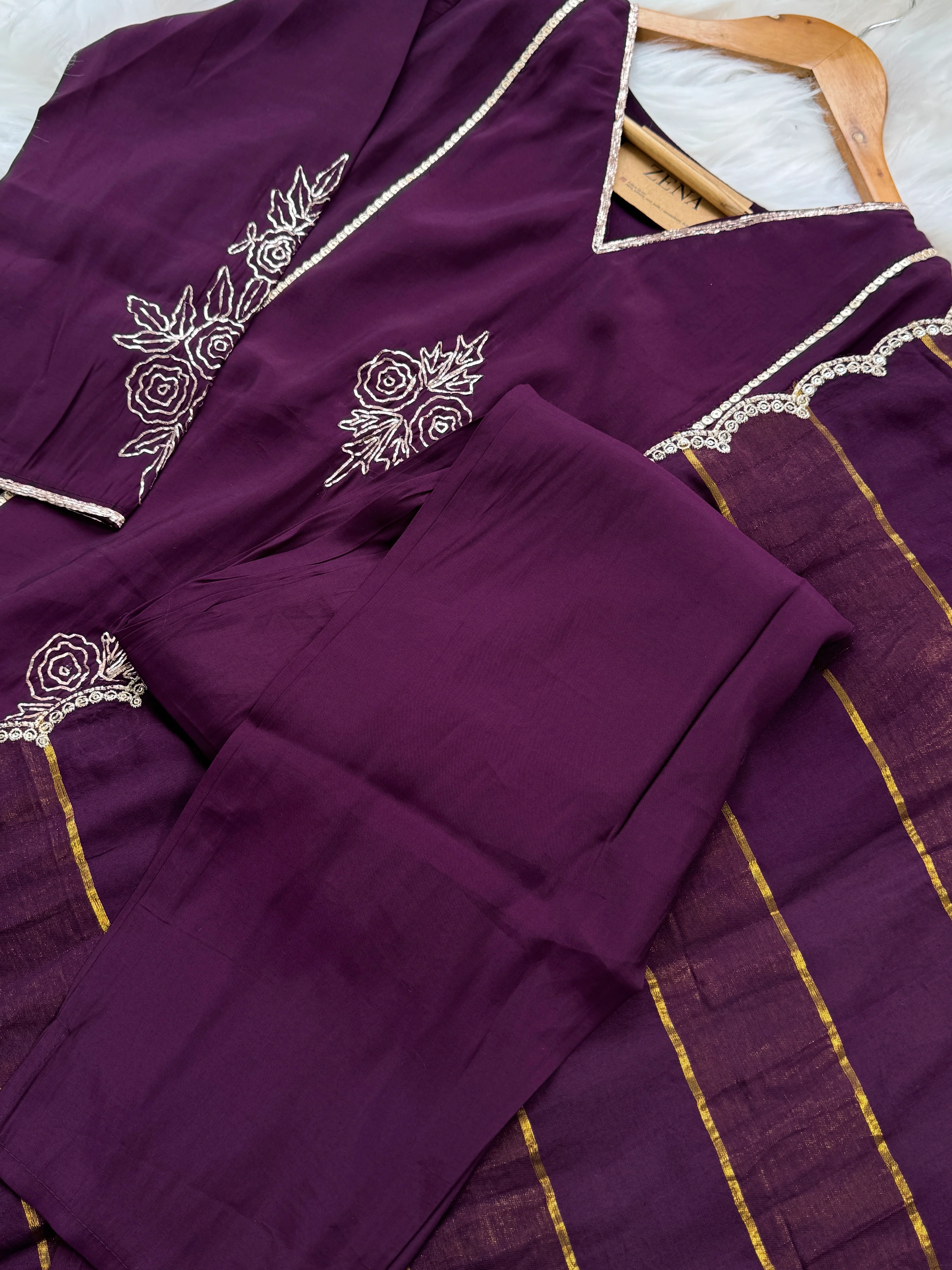 Mul Chanderi Handwork Kurti Set- Ready to Wear - Image 7