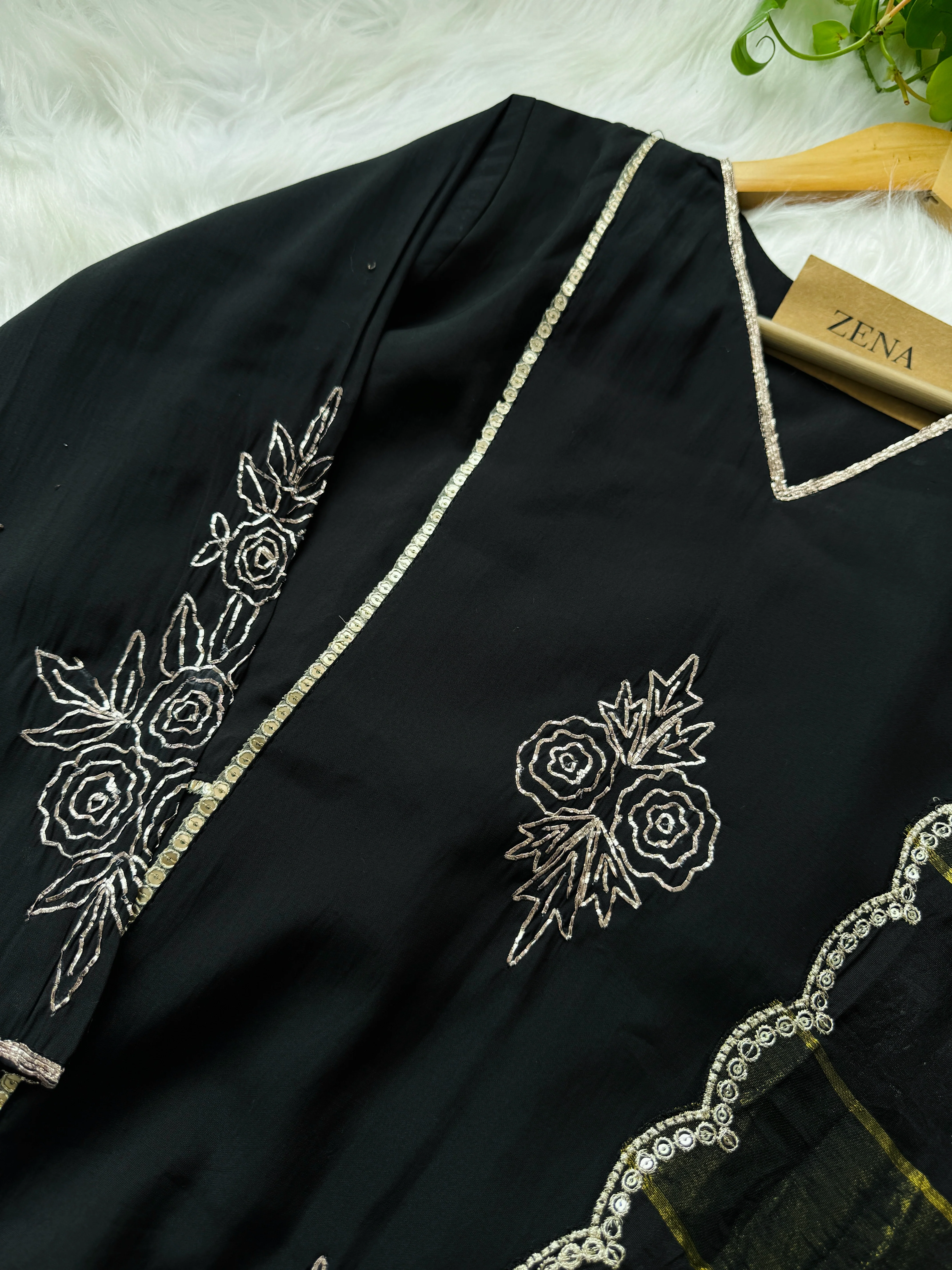 Mul Chanderi Handwork Kurti Set- Ready to Wear - Image 3