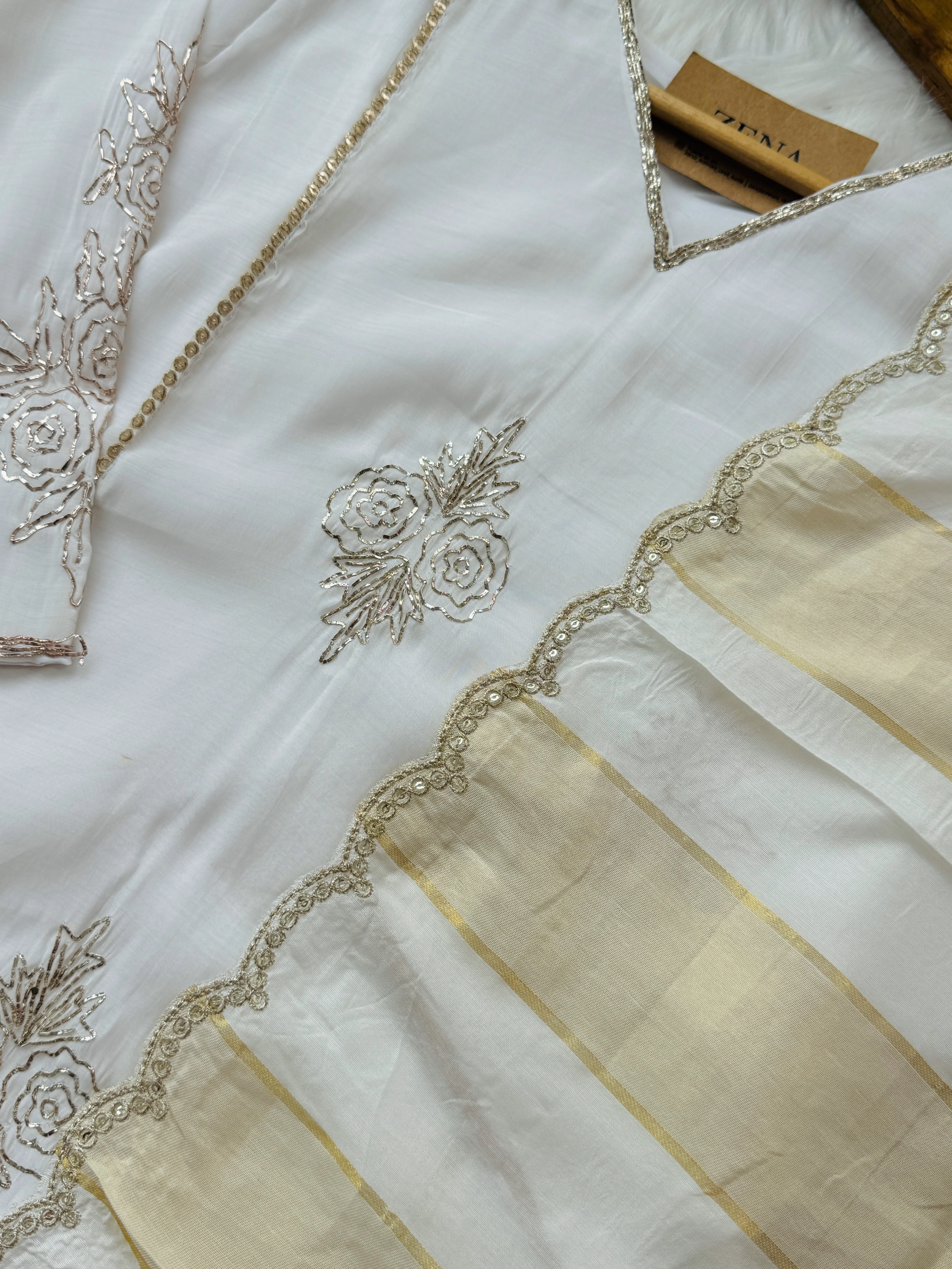 Mul Chanderi Handwork Kurti Set- Ready to Wear.. - Image 5