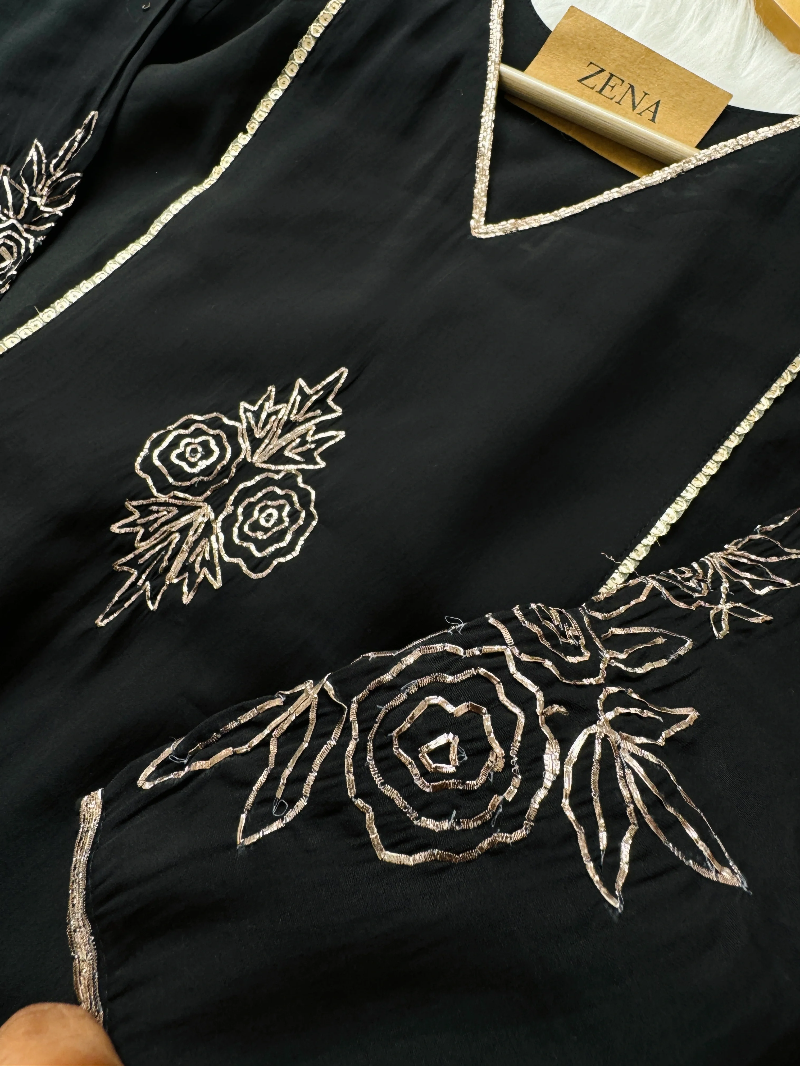 Mul Chanderi Handwork Kurti Set- Ready to Wear - Image 4