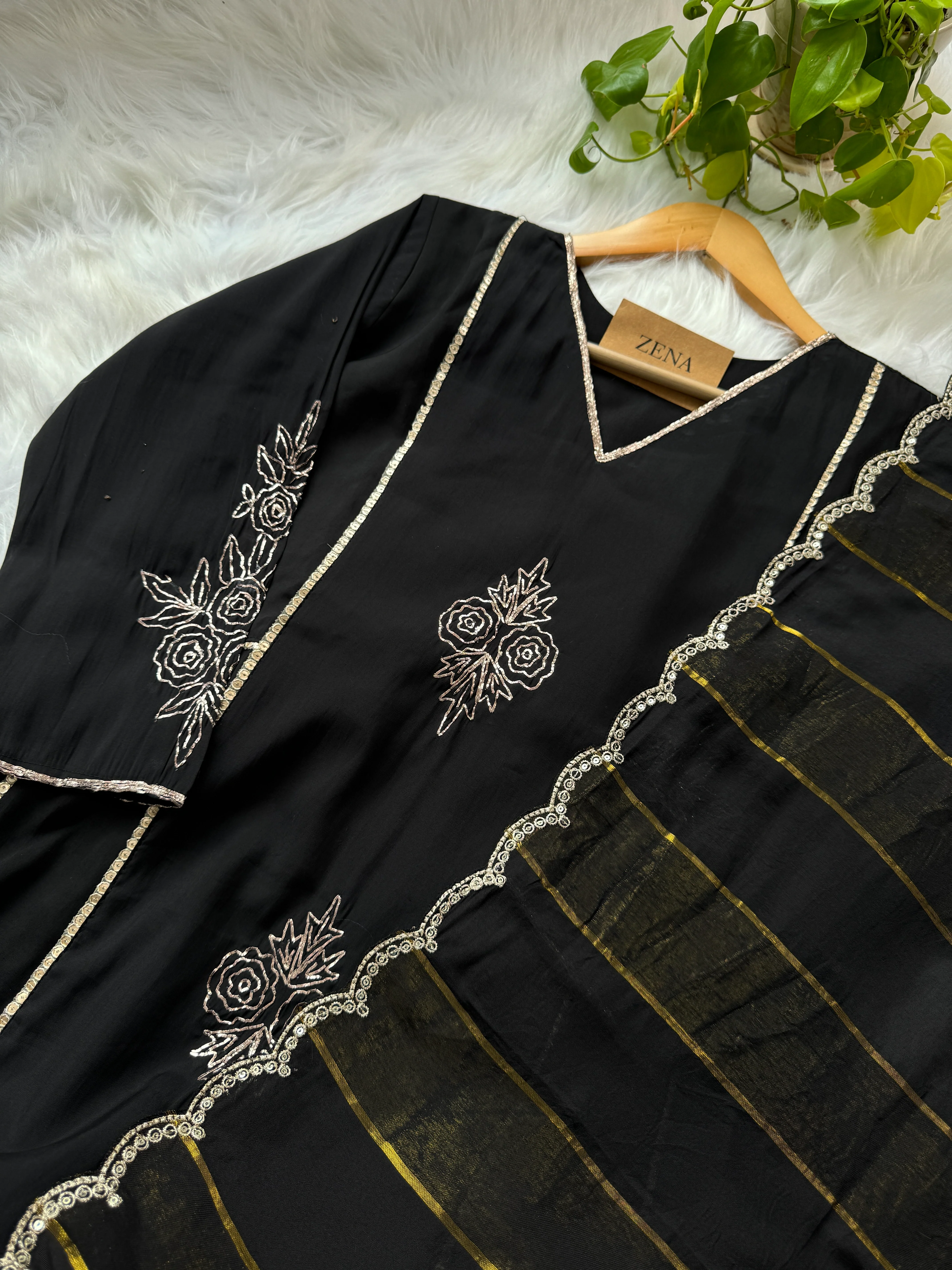 Mul Chanderi Handwork Kurti Set- Ready to Wear - Image 5