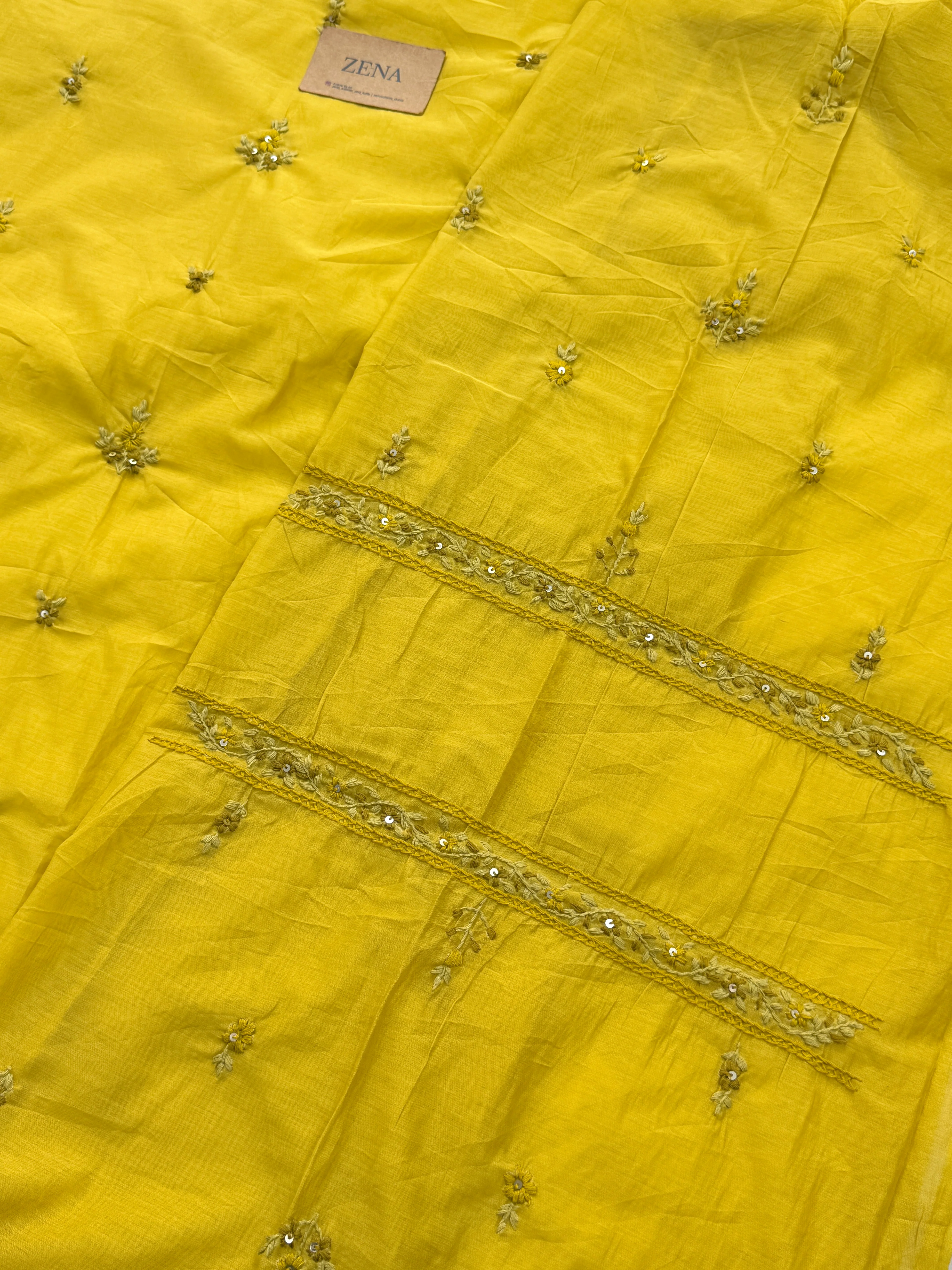 Mul Chanderi Unstitched Suit with Embroidery Details - Image 3