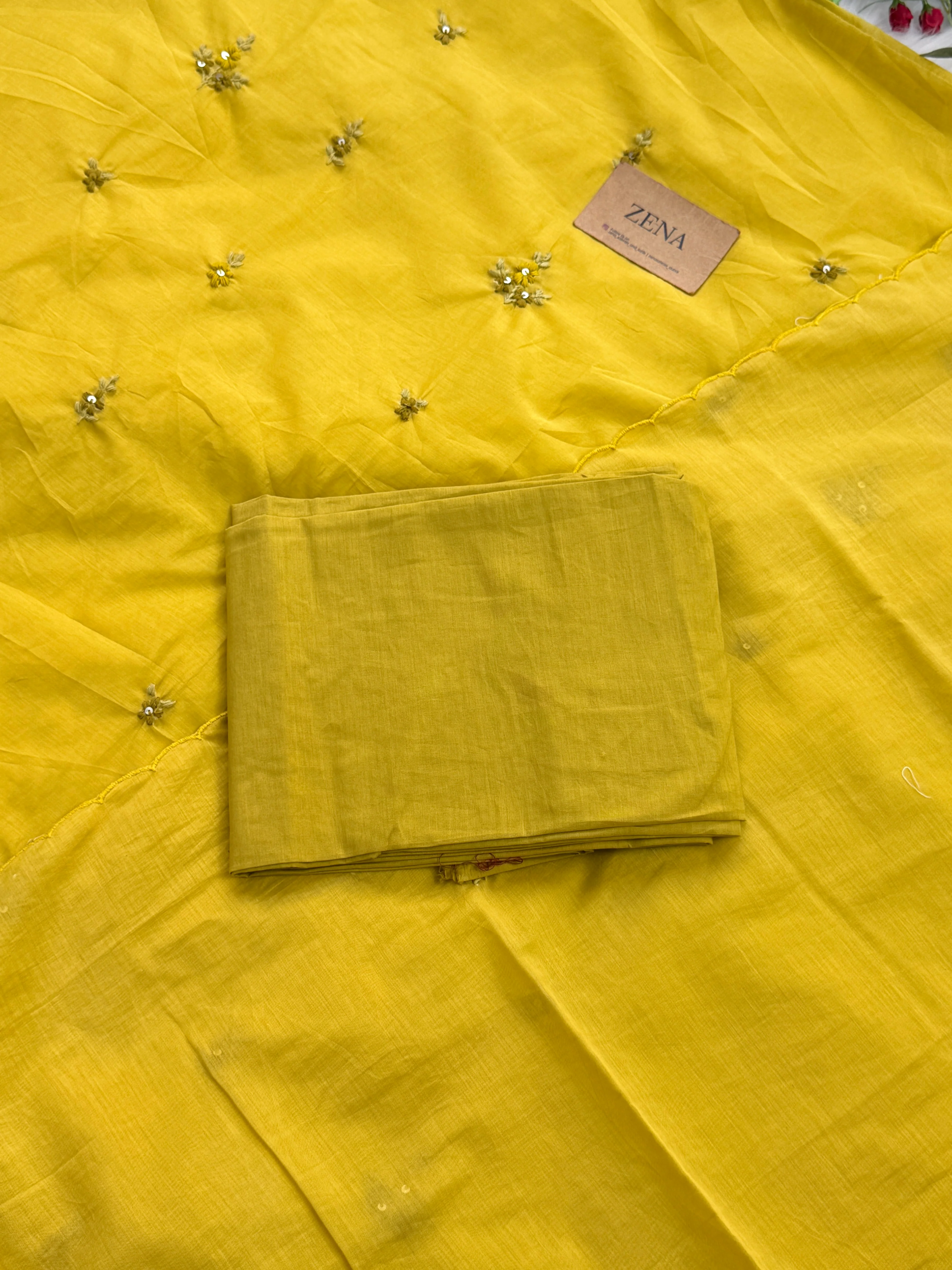 Mul Chanderi Unstitched Suit with Embroidery Details - Image 4