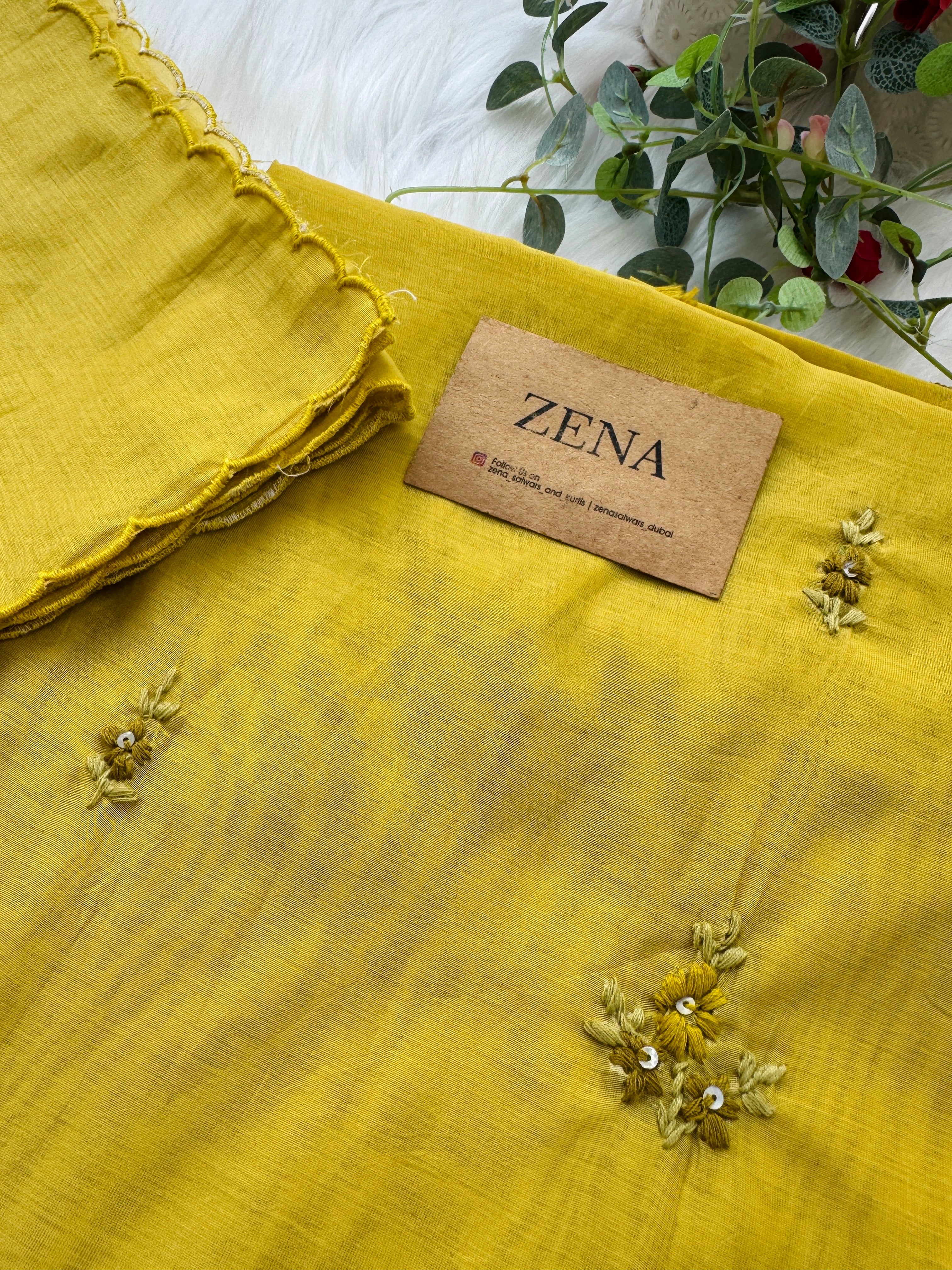 Mul Chanderi Unstitched Suit with Embroidery Details - Image 5