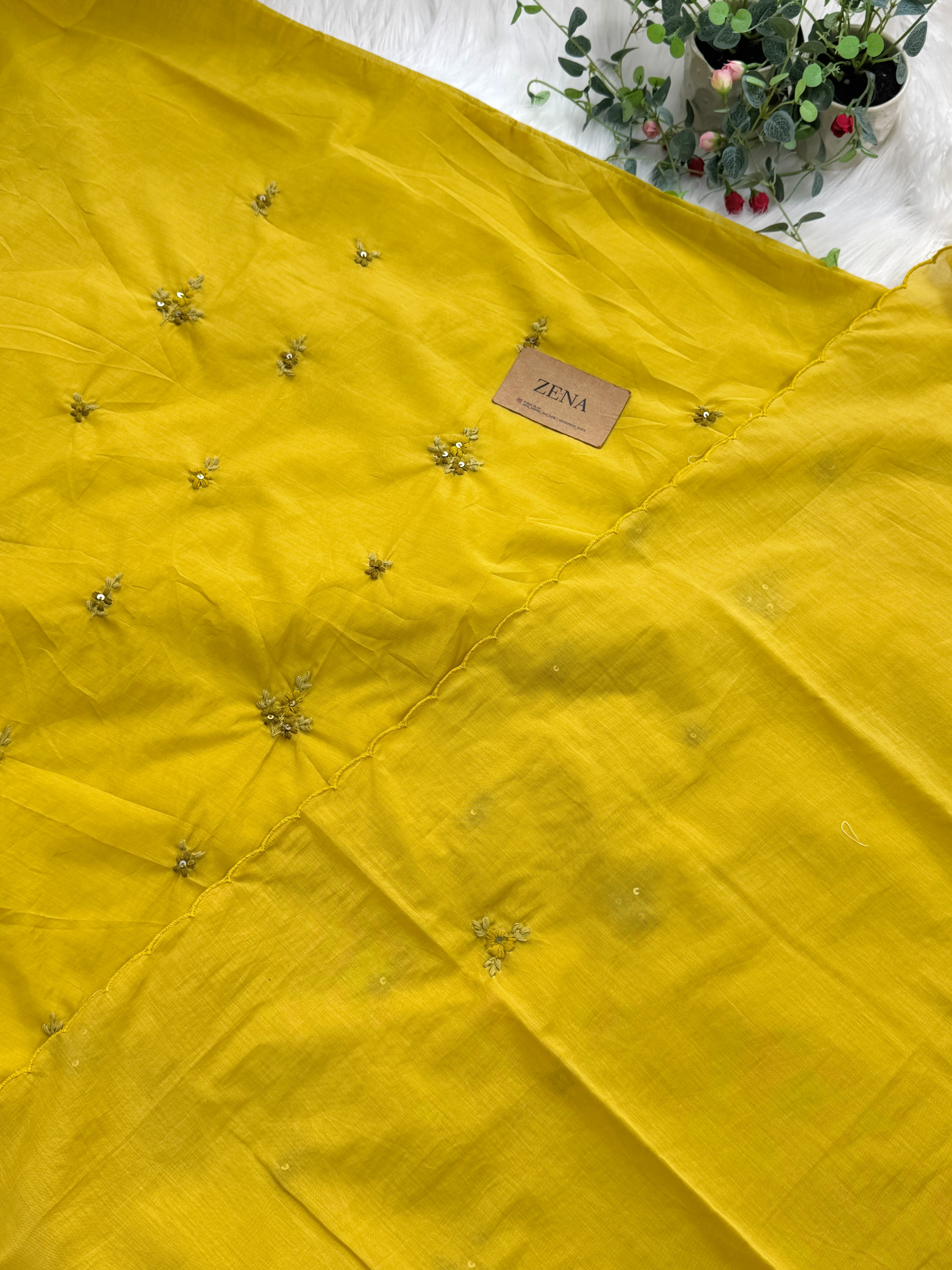 Mul Chanderi Unstitched Suit with Embroidery Details - Image 8