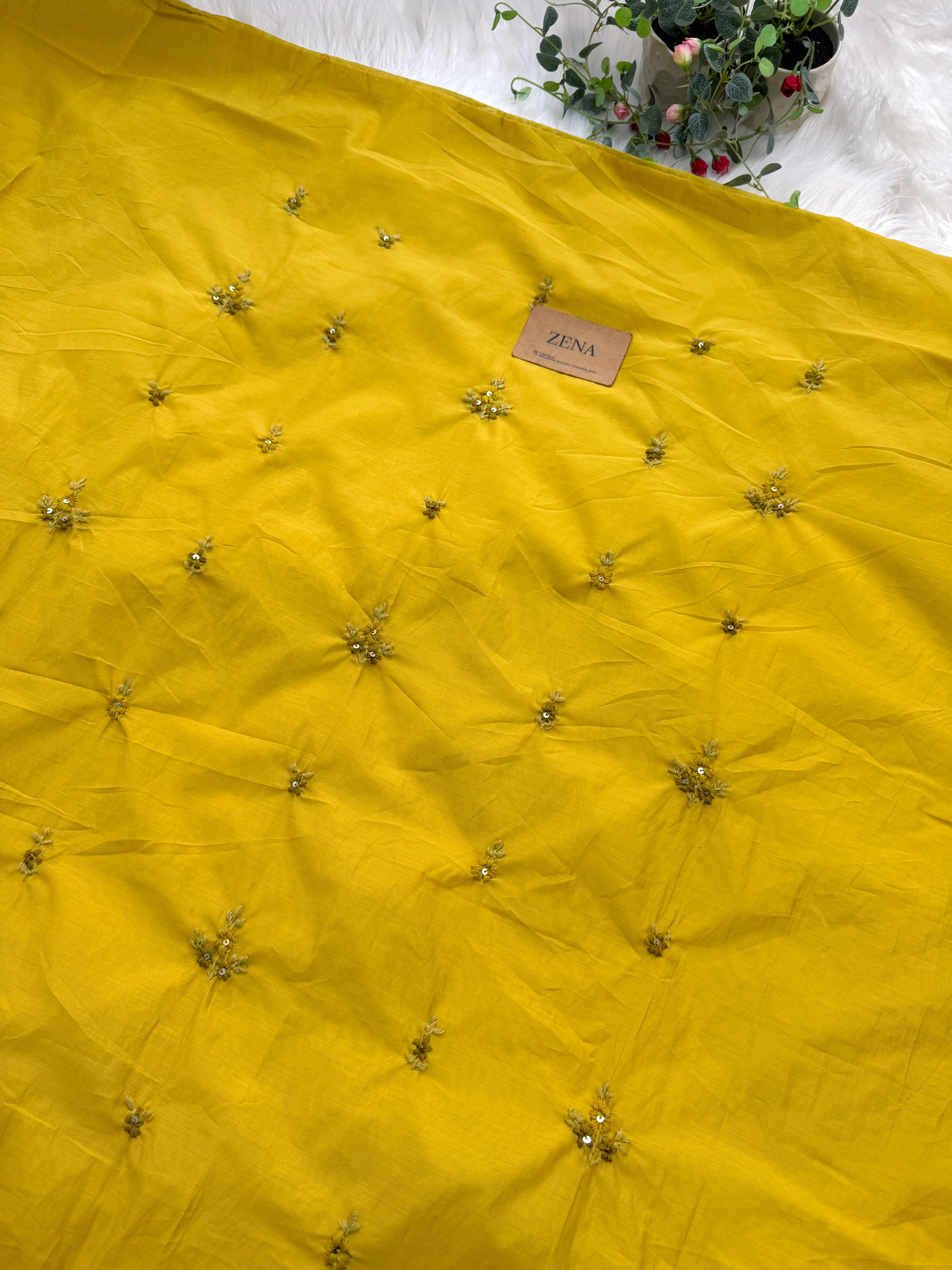 Mul Chanderi Unstitched Suit with Embroidery Details - Image 9