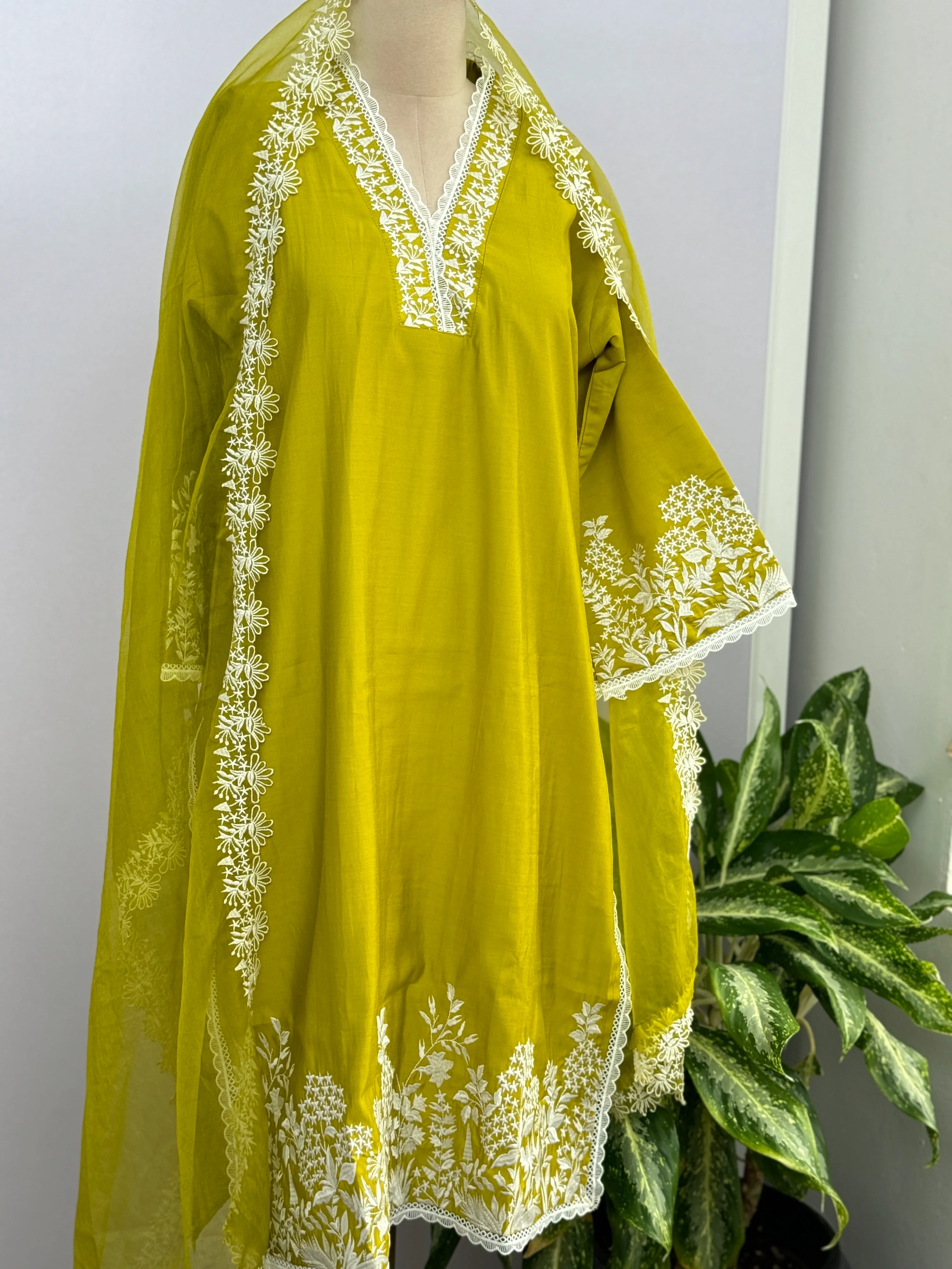 Mul Cotton Embroidered A-Line Kurti Set - Image 2