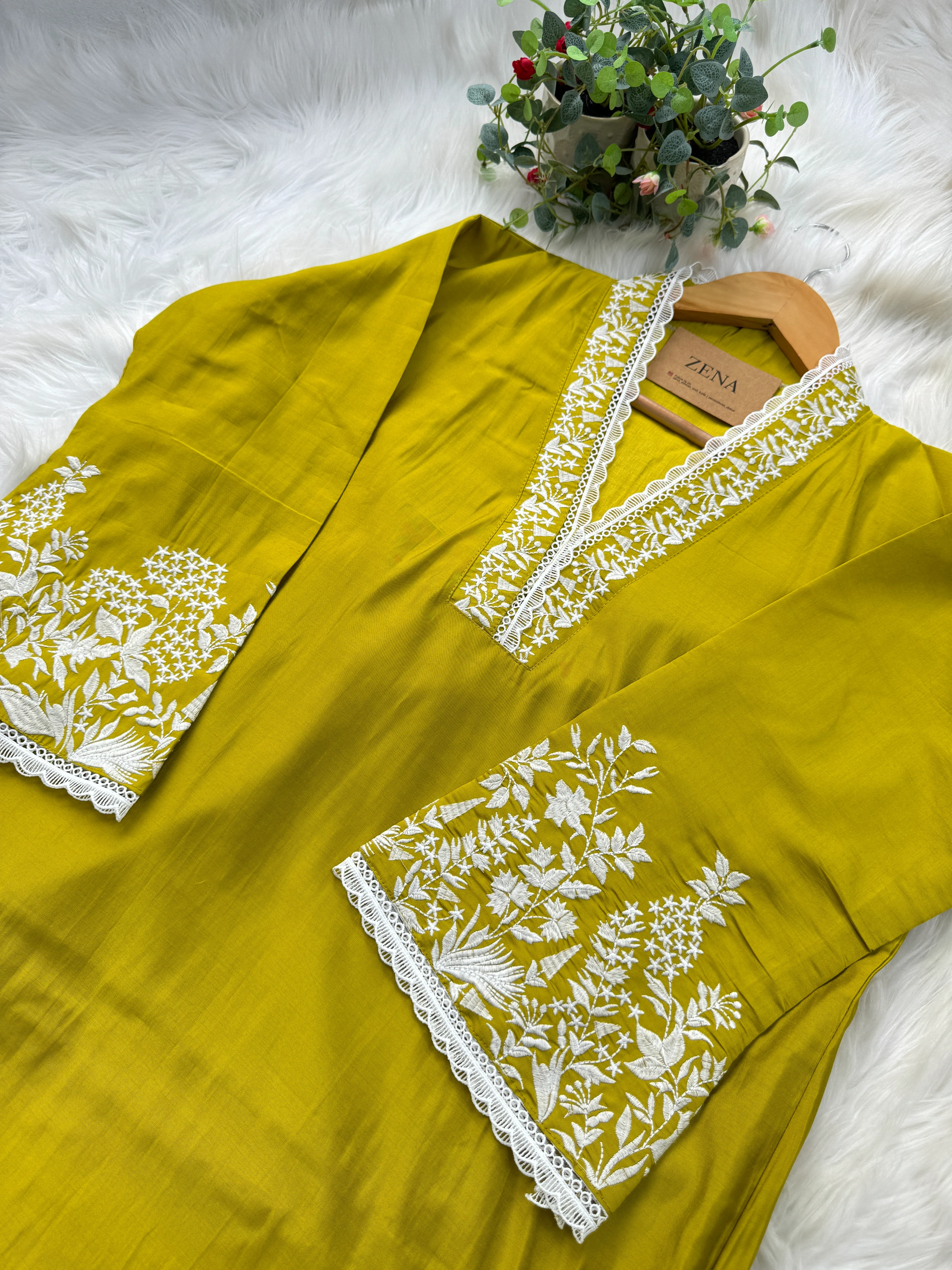 Mul Cotton Embroidered A-Line Kurti Set - Image 3
