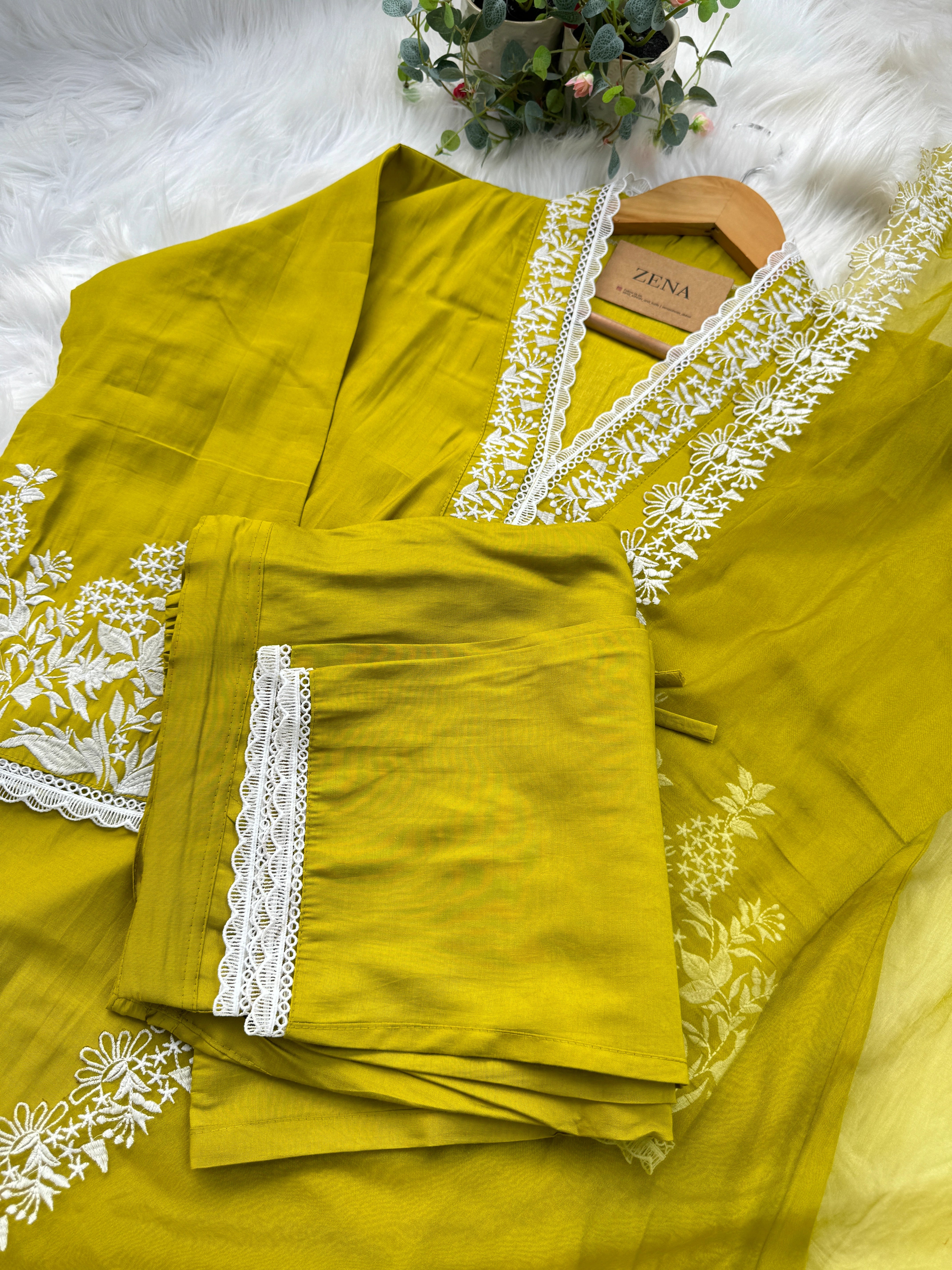 Mul Cotton Embroidered A-Line Kurti Set - Image 4