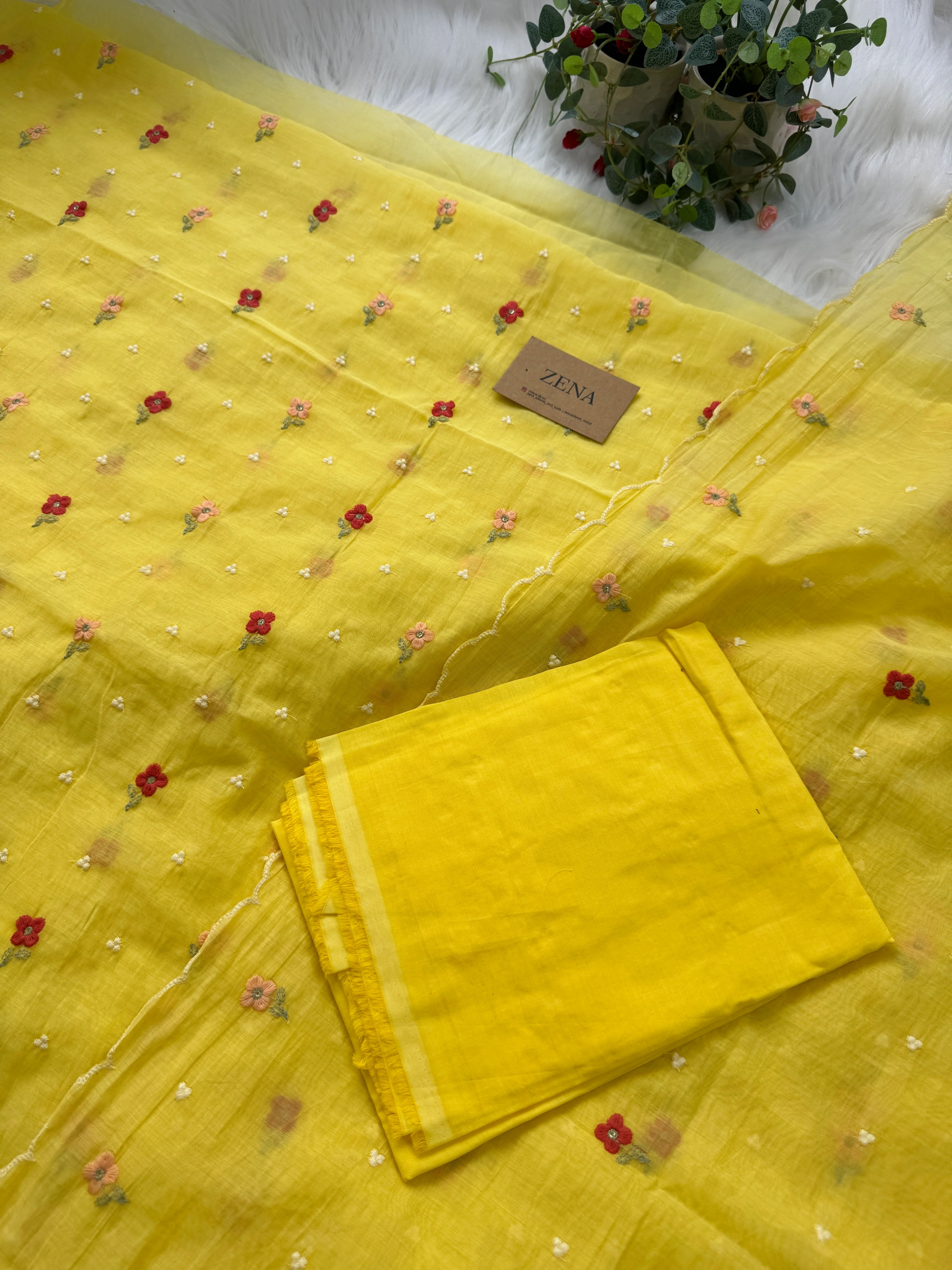 Signature Unstitched Suit 💛 Premium Mul Chanderi Embroidered Unstitched Suit – Redefining Ethnic Elegance - Image 3
