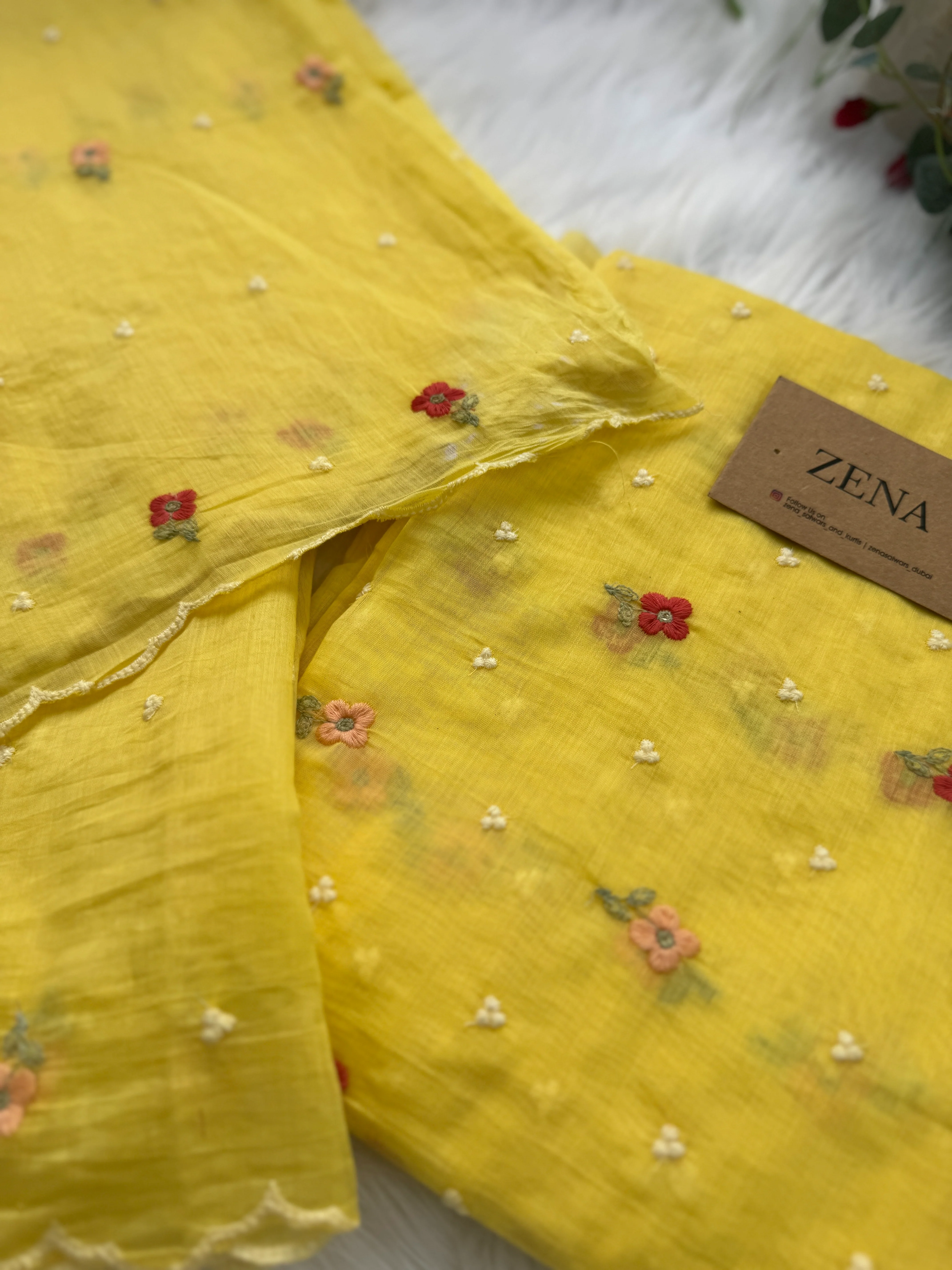Signature Unstitched Suit 💛 Premium Mul Chanderi Embroidered Unstitched Suit – Redefining Ethnic Elegance - Image 4