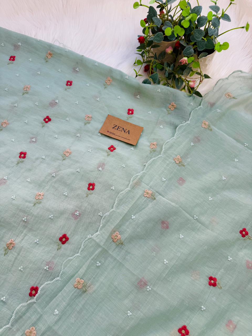 Signature Unstitched Suit 💛 Premium Mul Chanderi Embroidered Unstitched Suit – Redefining Ethnic Elegance - Image 3