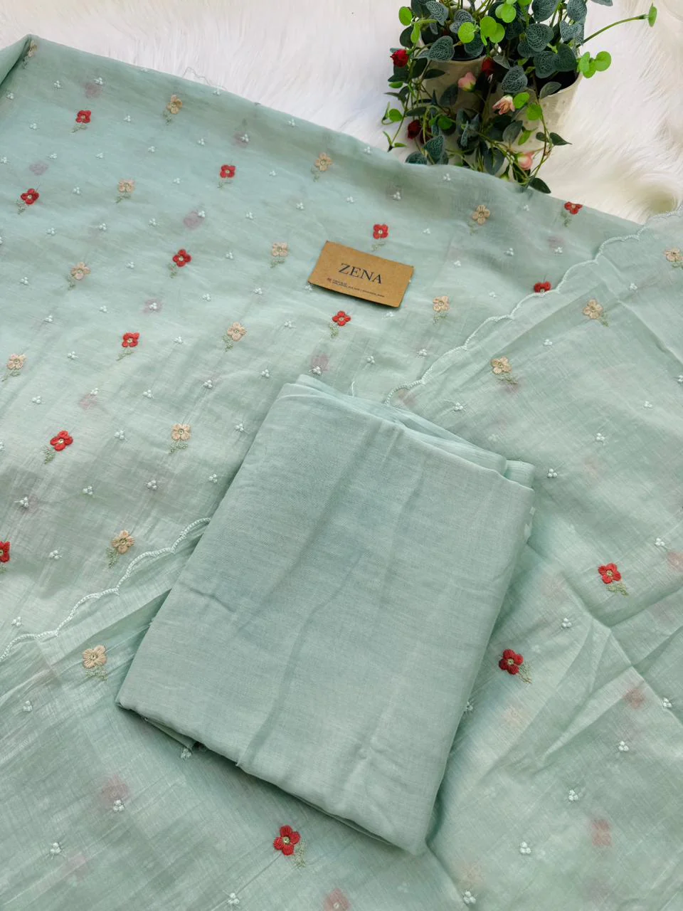 Signature Unstitched Suit 💛 Premium Mul Chanderi Embroidered Unstitched Suit – Redefining Ethnic Elegance - Image 5