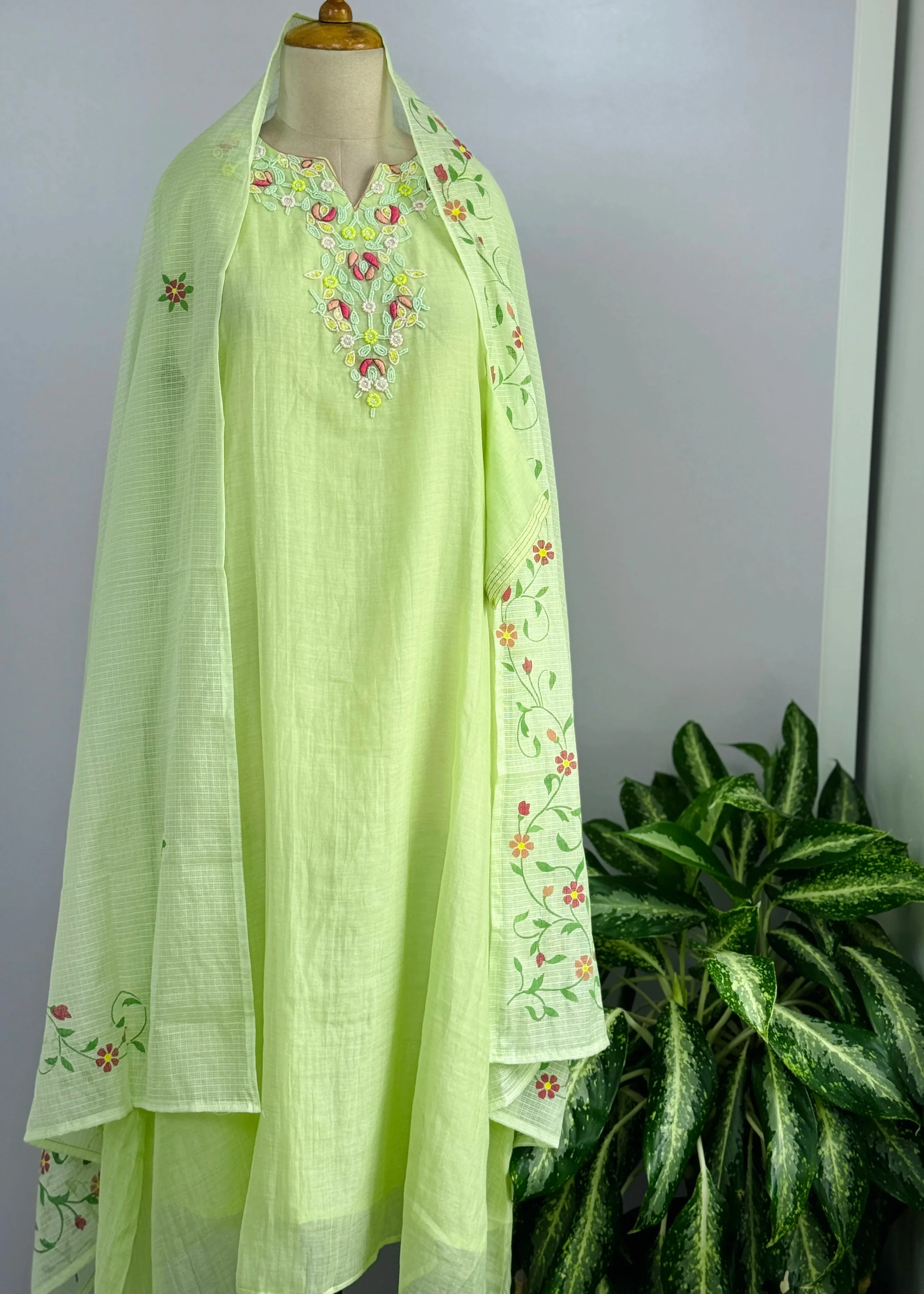 Premium Mul Chanderi Hand Detailed A-Line Kurti Set – Elegant Ethnic Charm - Image 2