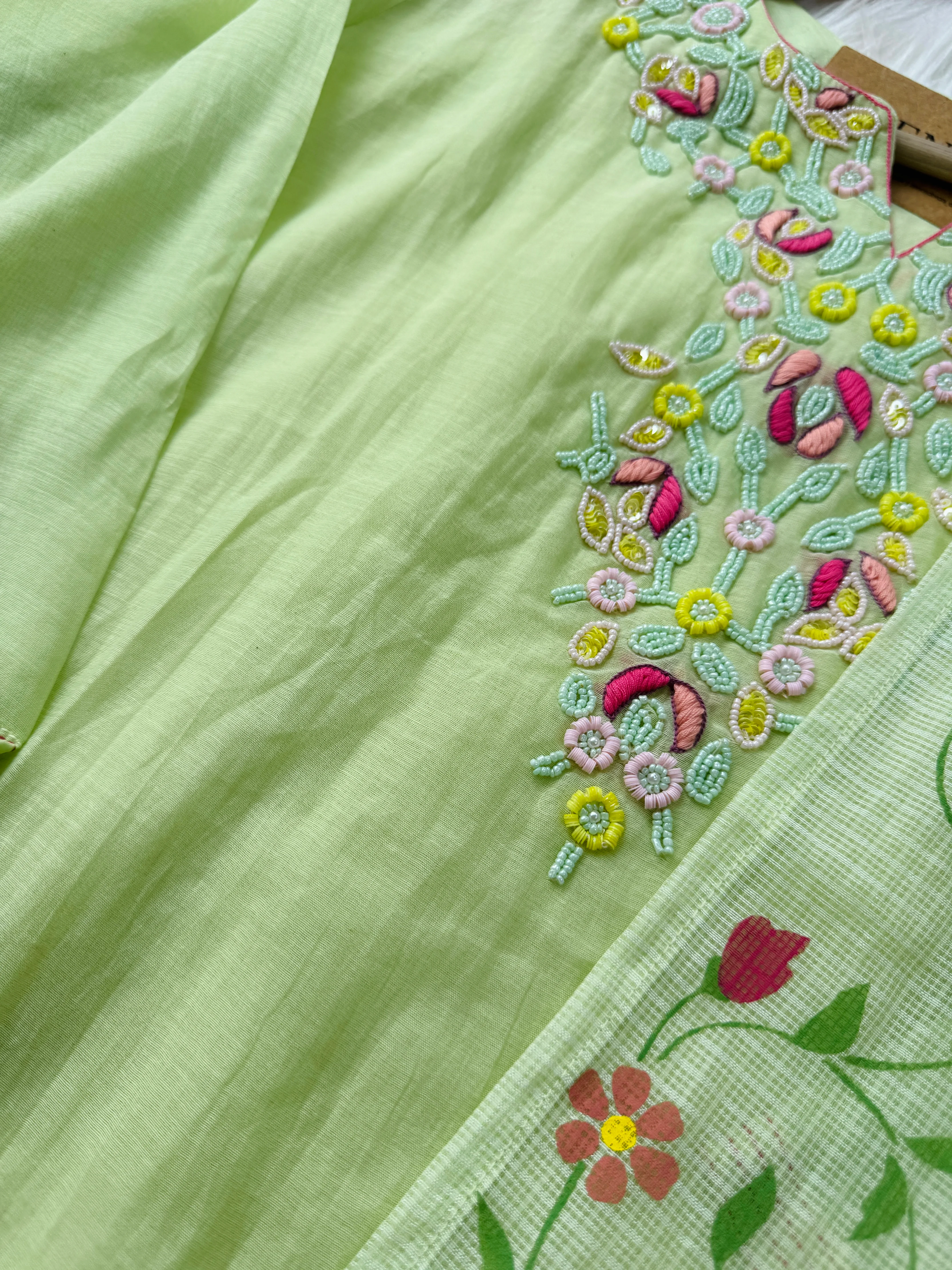 Premium Mul Chanderi Hand Detailed A-Line Kurti Set – Elegant Ethnic Charm - Image 4
