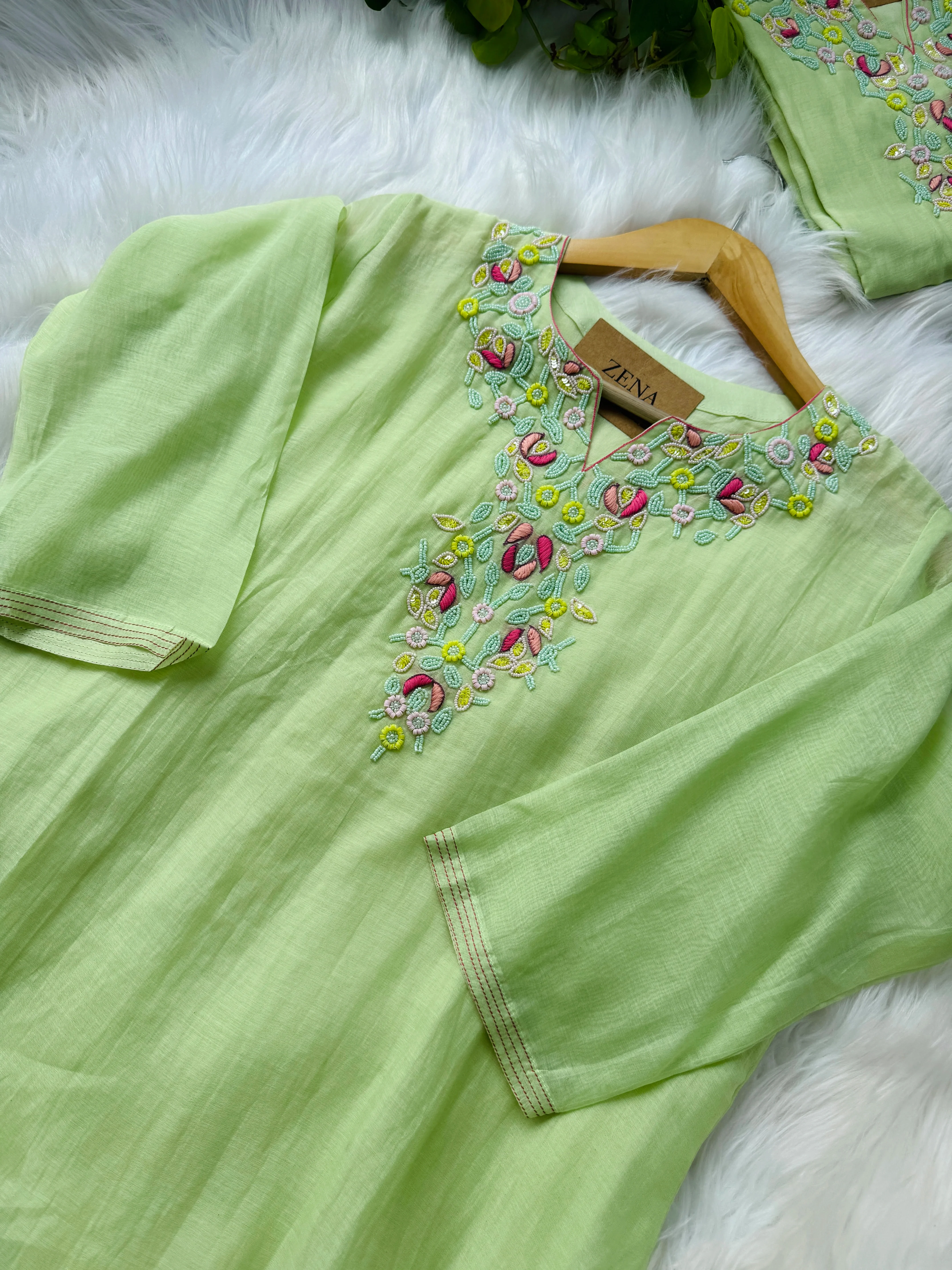 Premium Mul Chanderi Hand Detailed A-Line Kurti Set – Elegant Ethnic Charm - Image 5