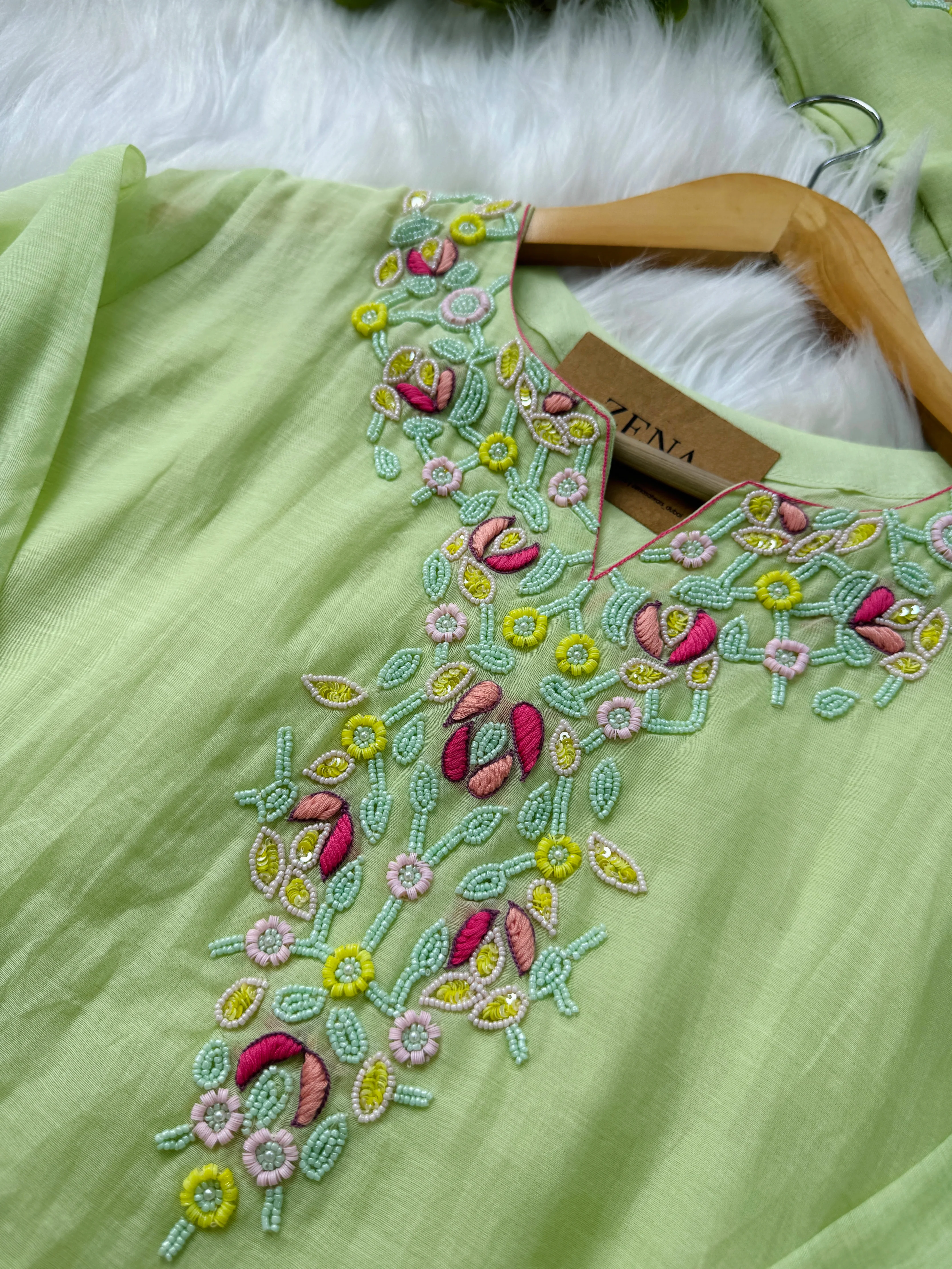 Premium Mul Chanderi Hand Detailed A-Line Kurti Set – Elegant Ethnic Charm - Image 6
