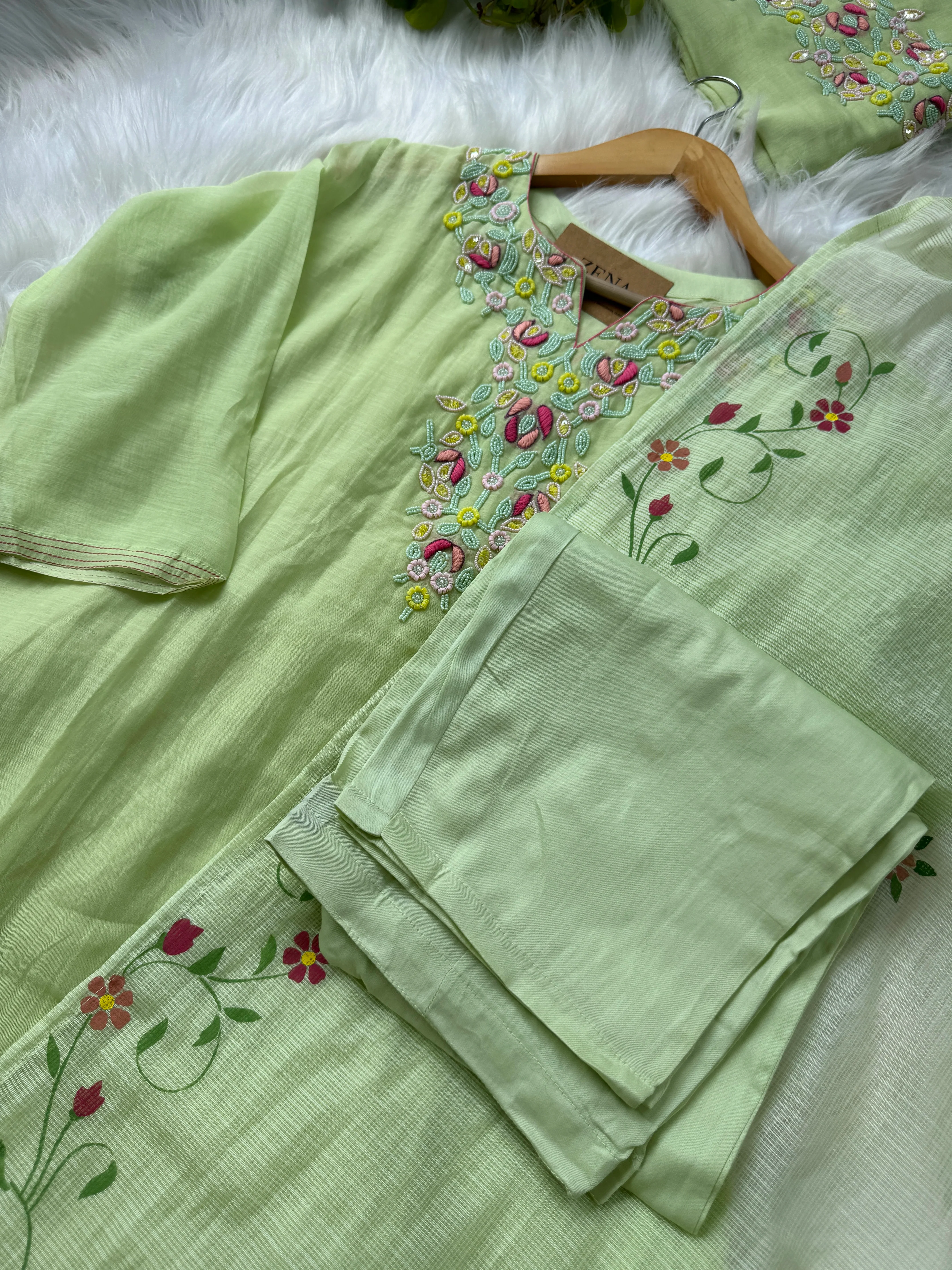 Premium Mul Chanderi Hand Detailed A-Line Kurti Set – Elegant Ethnic Charm - Image 7