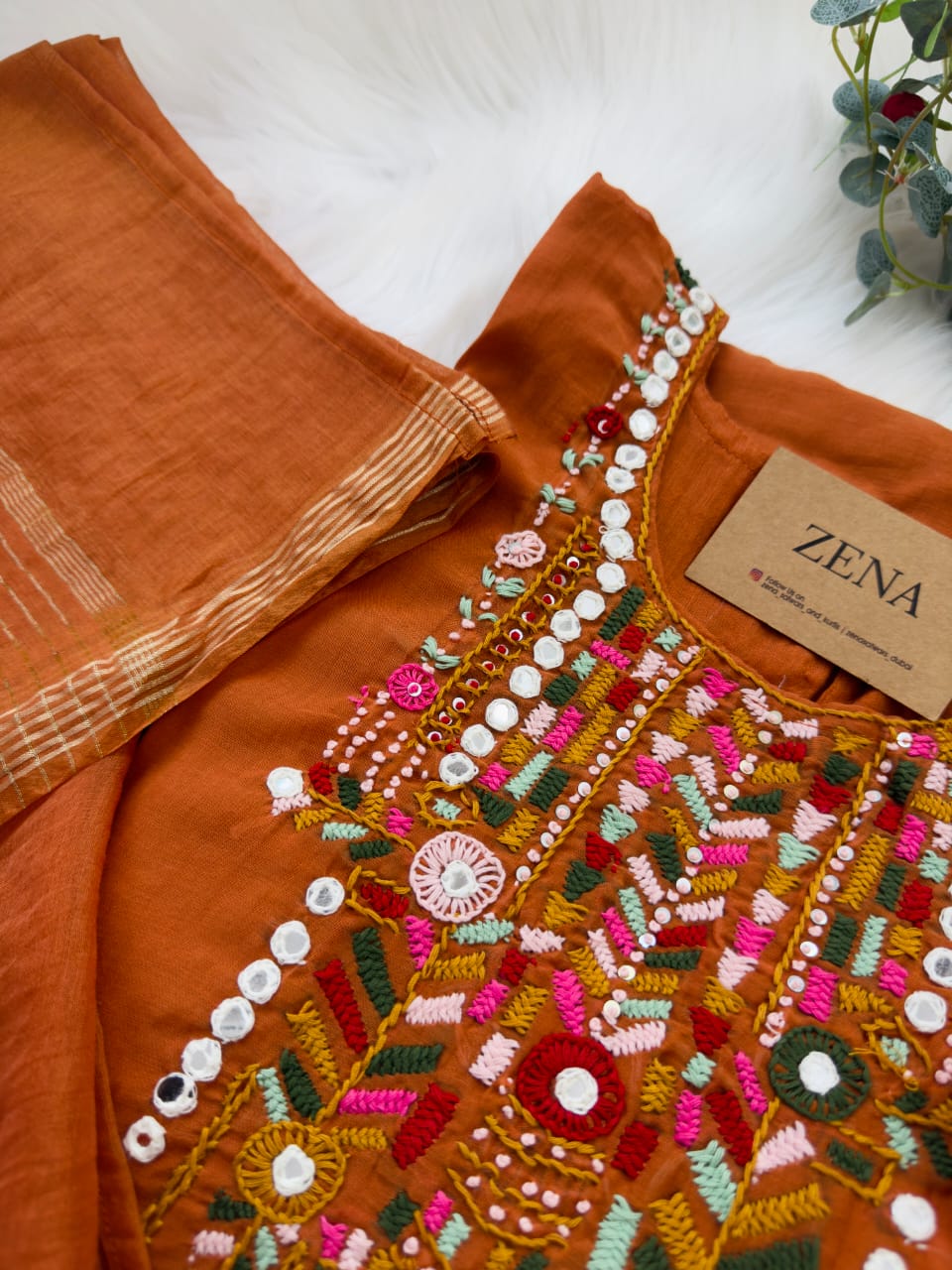 Premium Mul Chanderi Hand Work Suit - Image 4