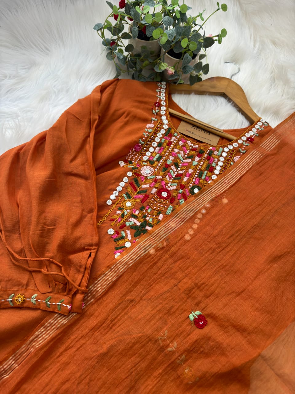 Premium Mul Chanderi Hand Work Suit - Image 5