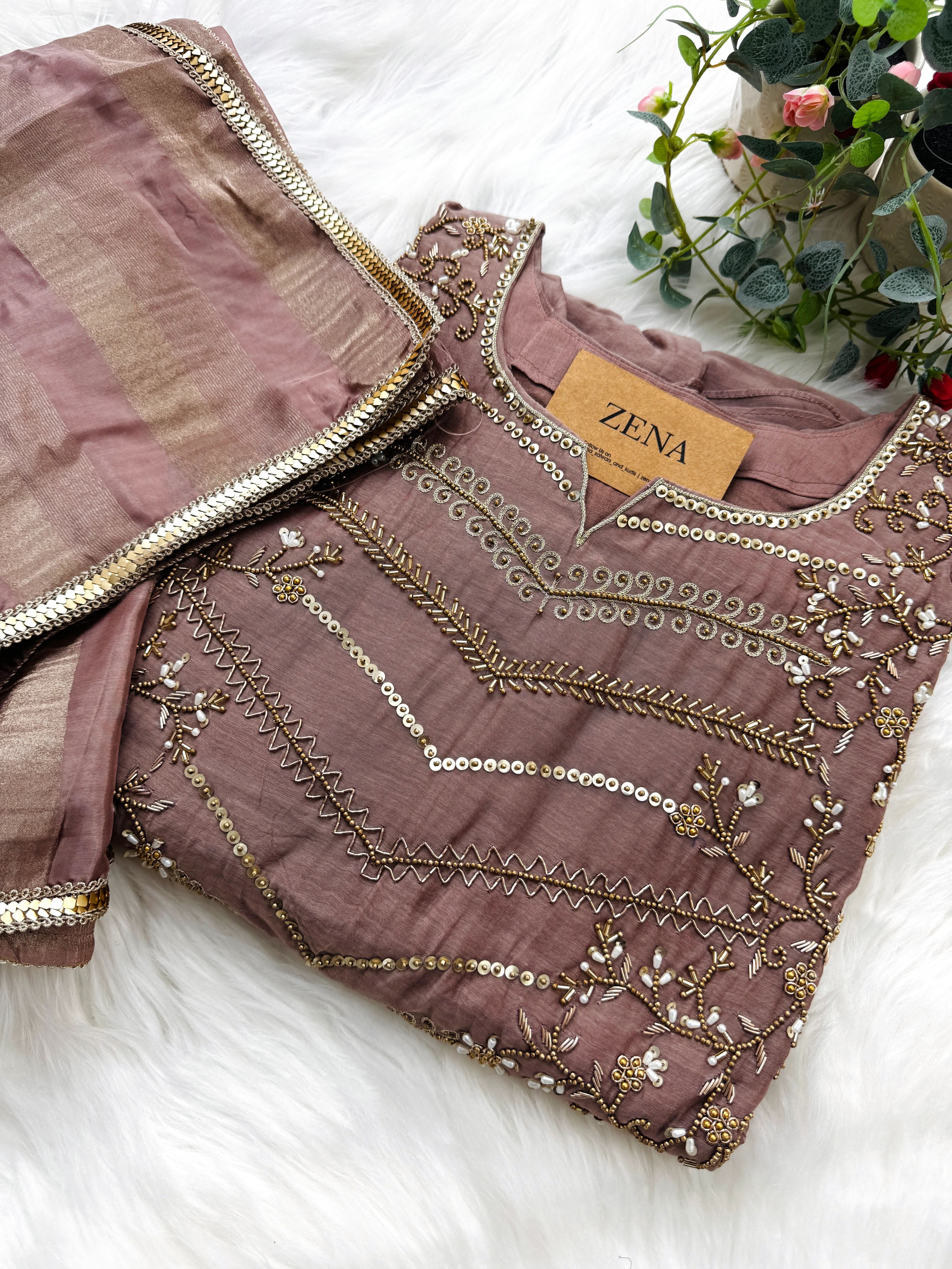 Premium Mul Chanderi Handwork Kurti Set β Top, Bottom & Dupatta