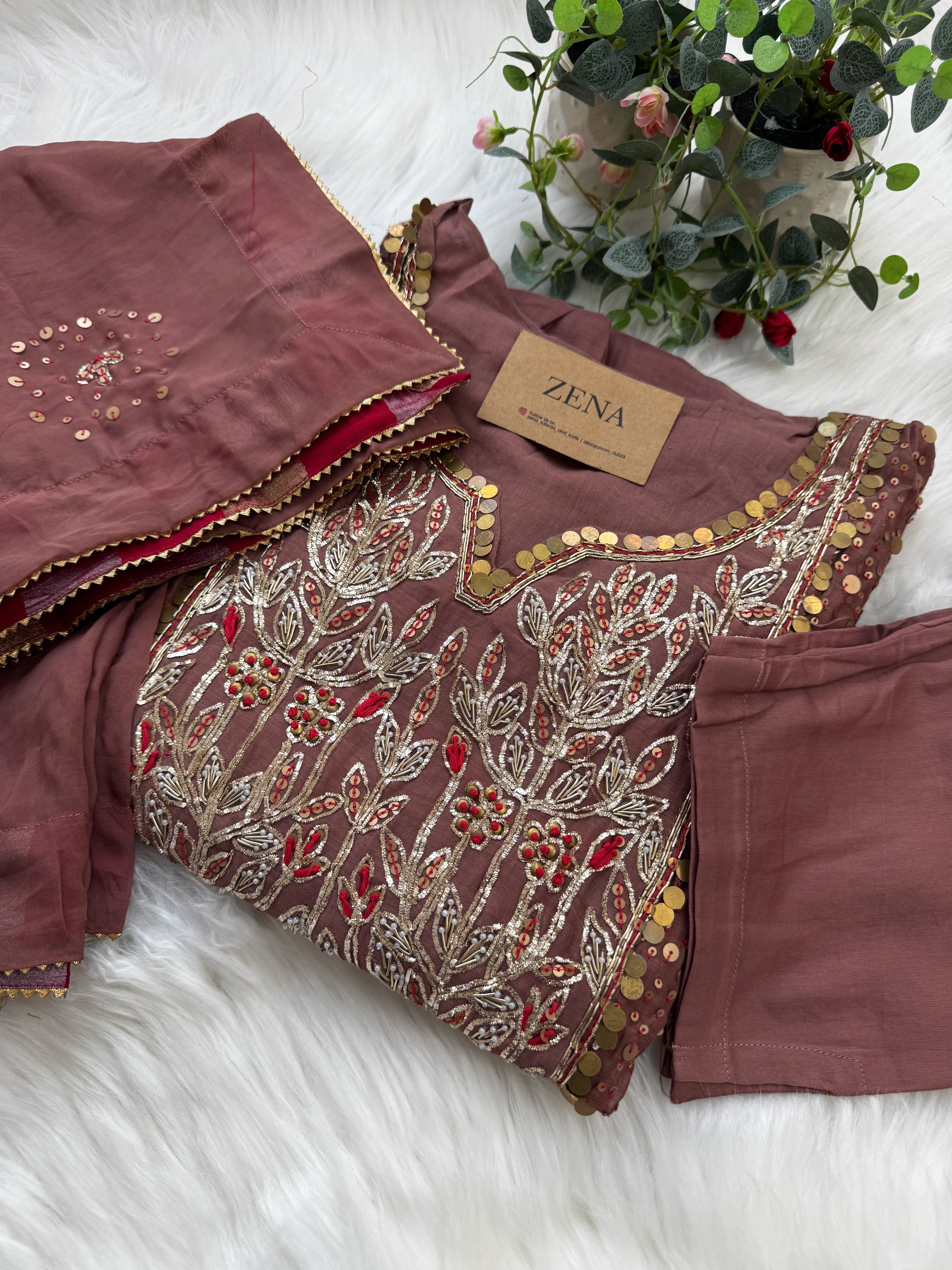 Premium Mul Chanderi Handwork Kurti Set β Top, Bottom & Dupatta