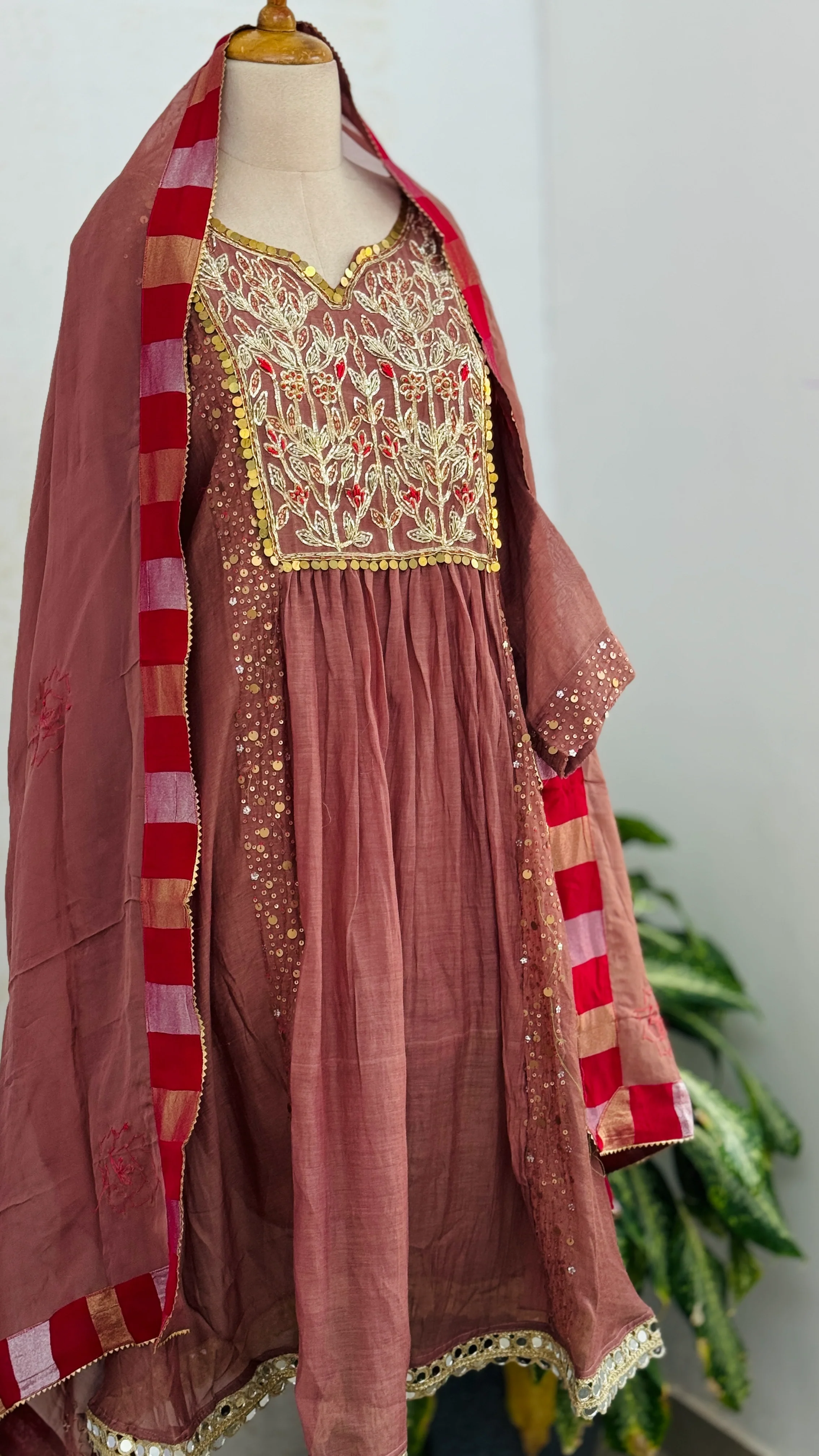 Premium Mul Chanderi Handwork Kurti Set β Top, Bottom & Dupatta - Image 2