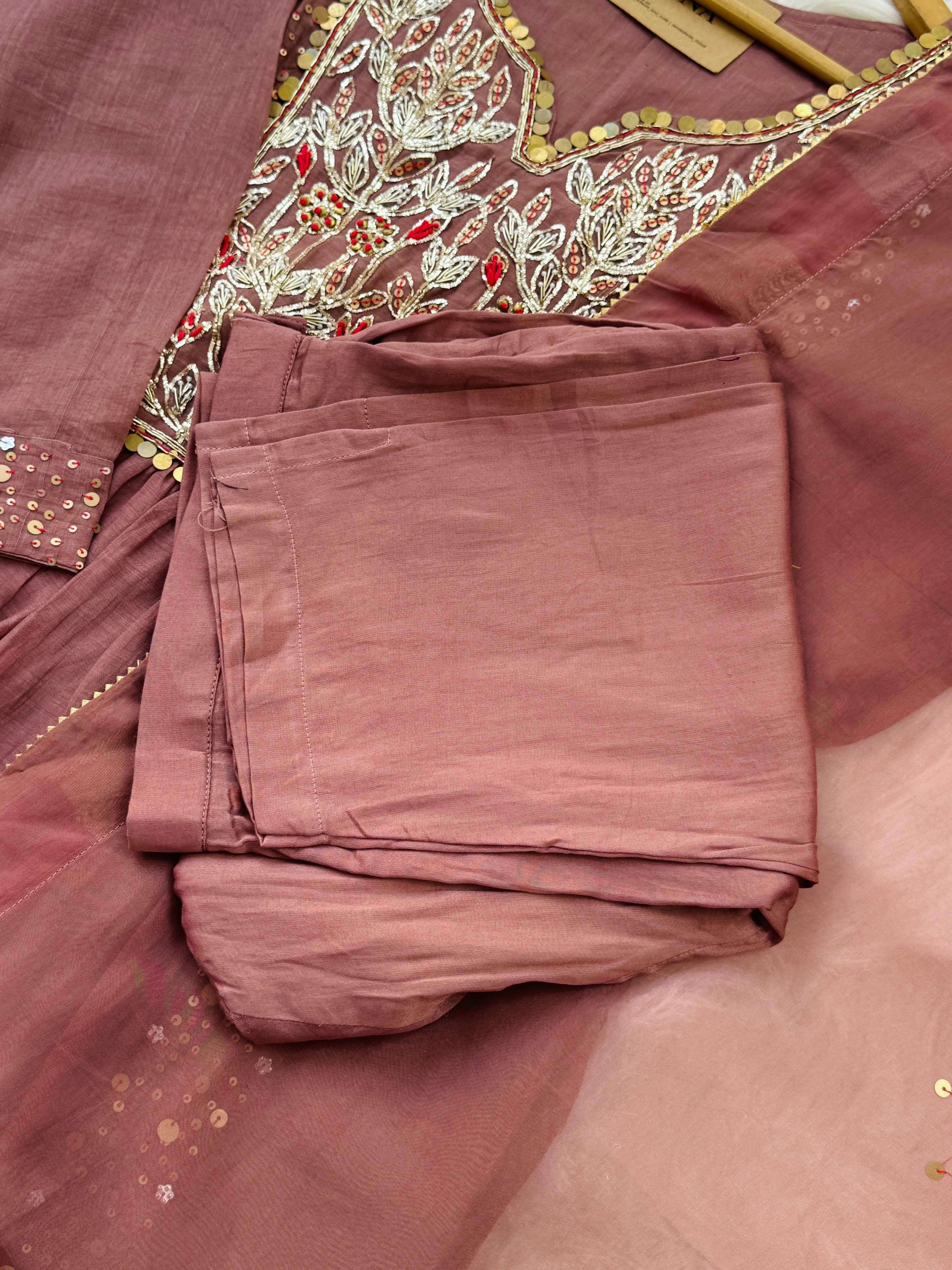 Premium Mul Chanderi Handwork Kurti Set β Top, Bottom & Dupatta - Image 3